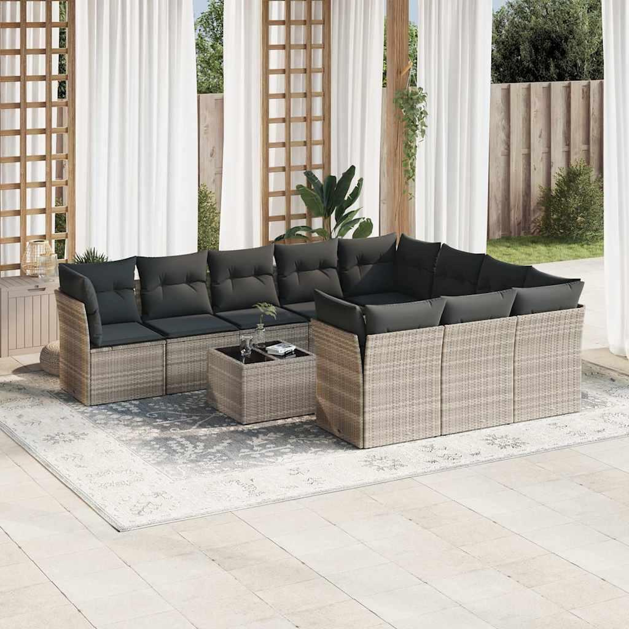 VIDAXL Salon de jardin 11 pcs avec coussins gris clair resine tressee