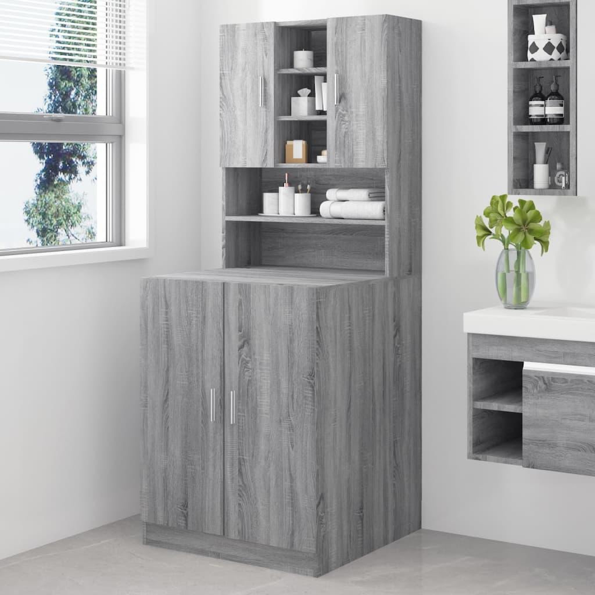 Voir la diapositive 1 : VIDAXL Armoire pour machine a laver Sonoma gris Bois d'ingenierie