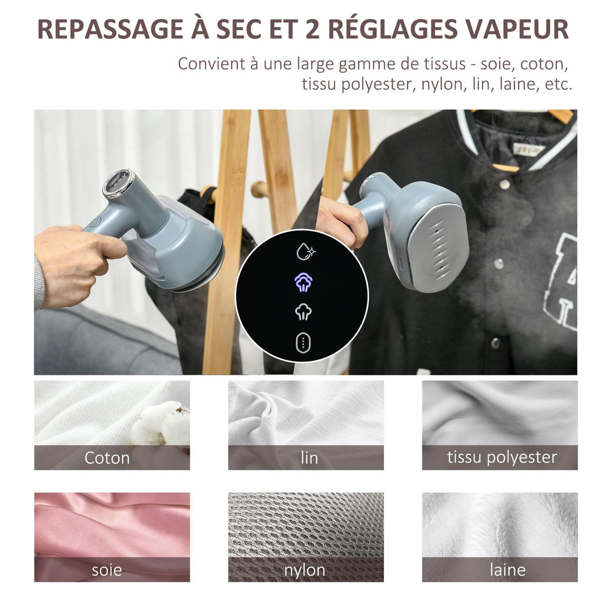 HOMCOM Défroisseur à vapeur portable 1200 W 2 niveaux de vapeur avec réservoir d'eau 100 ml amovible - steamer chauffage rapide - gris