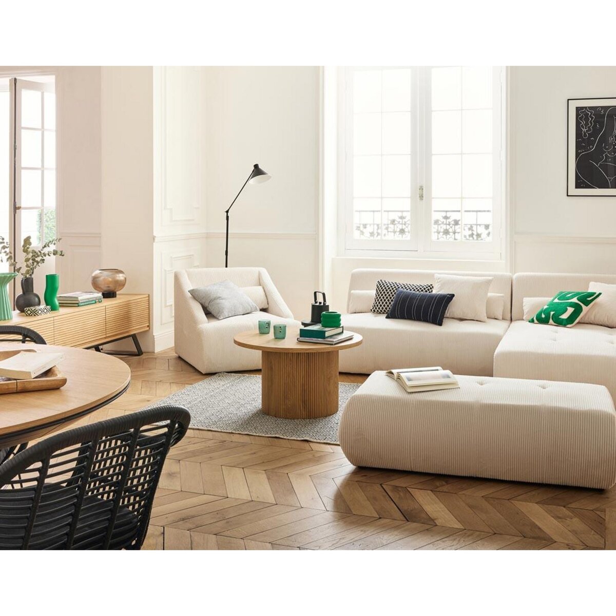 LISA DESIGN Onyx - canapé modulable d'angle droit - 5 places - en velours côtelé