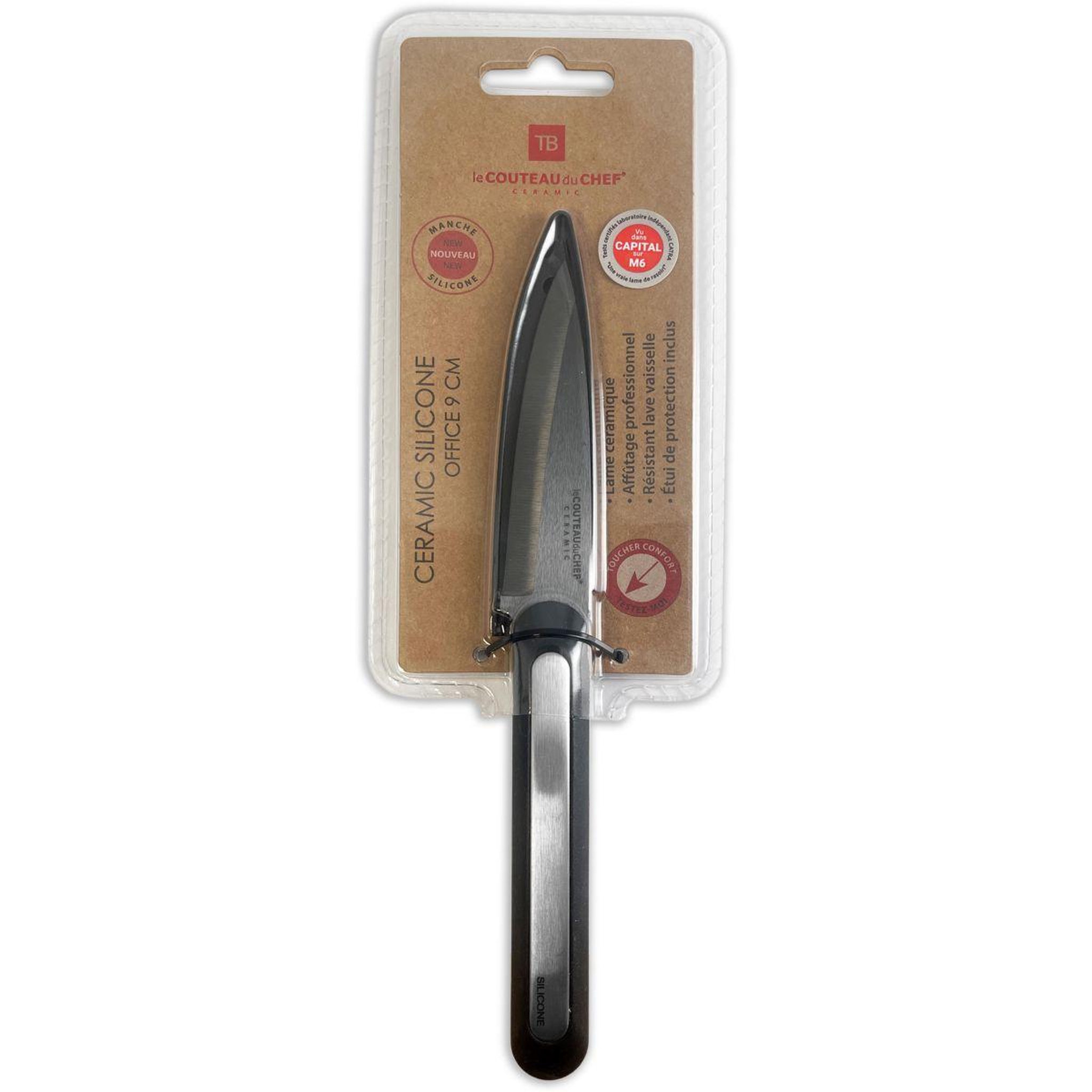 Voir la diapositive 2 : LE COUTEAU DU CHEF Couteau office silicone manche - lame noir blister pegb