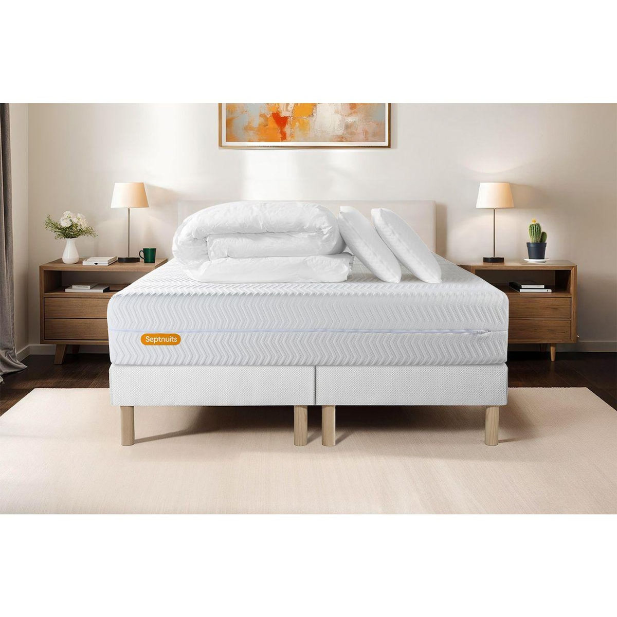 SEPTNUITS PACK Matelas + double sommiers Memo Bio  Mousse à mémoire de forme 5 zones de confort Maxi épaisseur