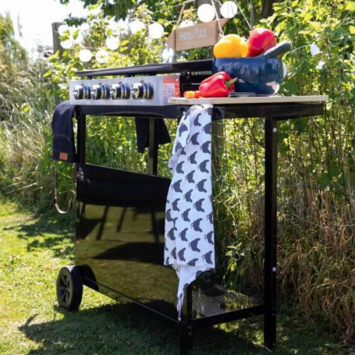 AAAAA Plancha gaz GARDEN MAX MERIDA - 4 feux - Sur chariot - Acier émaillé - 75 x 35 cm - Noir