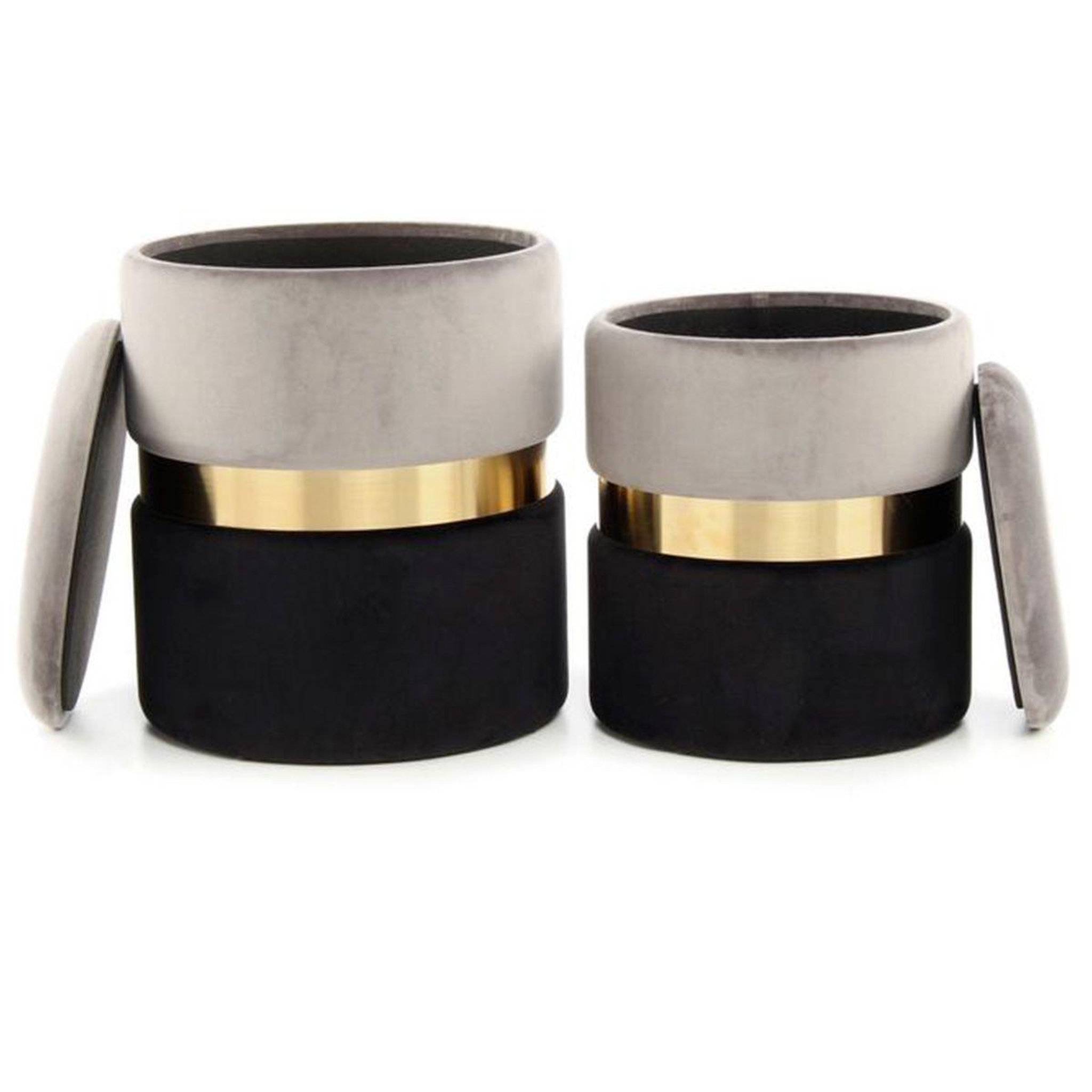 Paris Prix Lot de 2 poufs ronds velours  zora  gris & noir