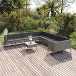 VIDAXL Salon de jardin 11 pcs avec coussins Resine tressee Gris