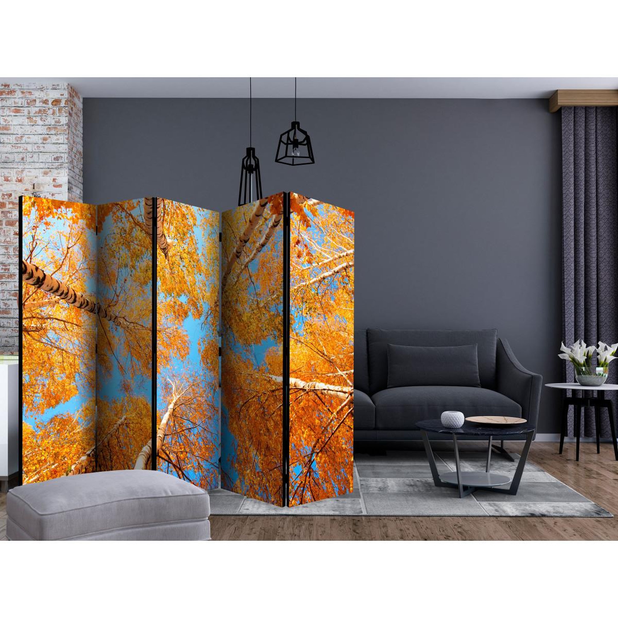 Voir la diapositive 2 : Paris Prix Paravent 5 volets  autumnal treetops  172x225cm