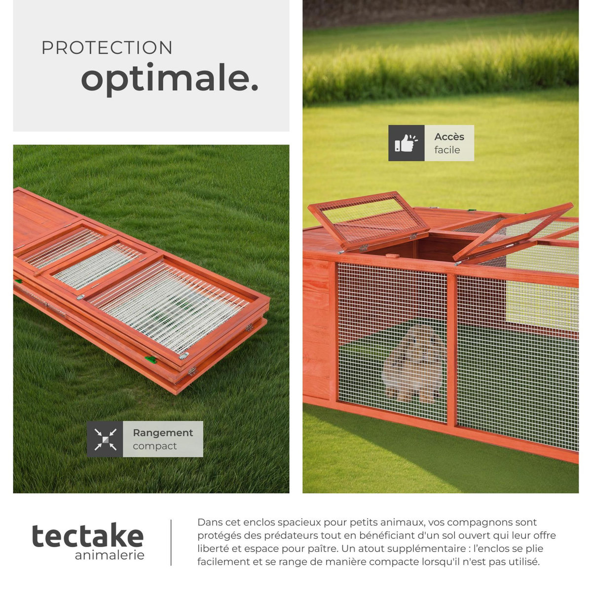 tectake Enclos pour rongeurs en bois marron
