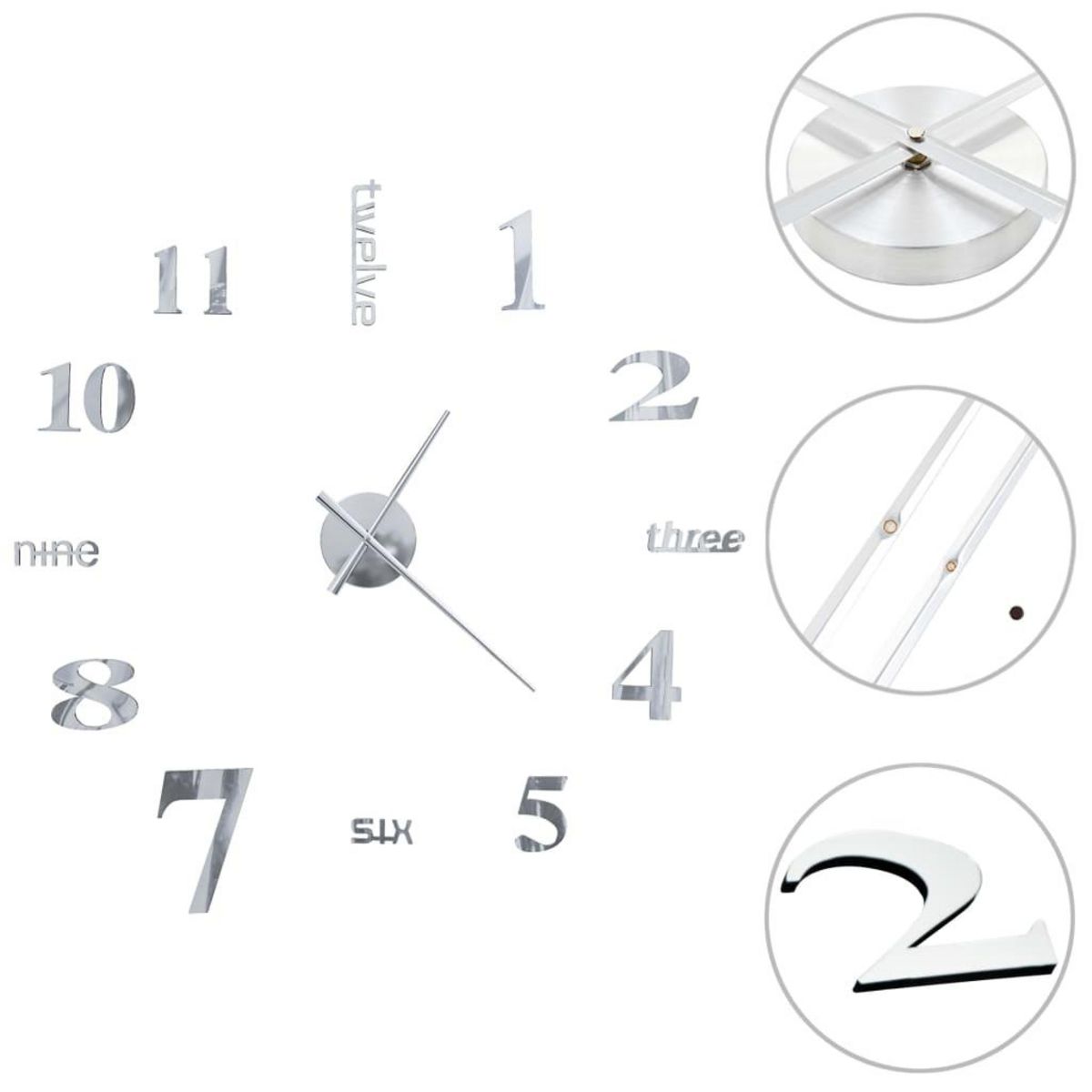 VIDAXL Horloge murale 3D Design moderne 100 cm XXL Argente