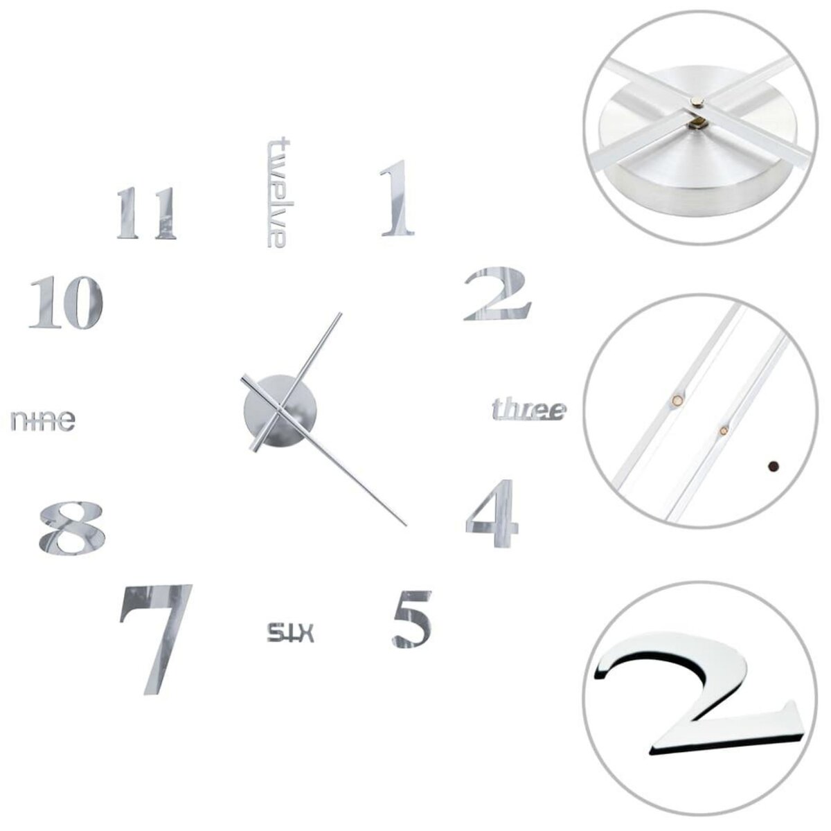VIDAXL Horloge murale 3D Design moderne 100 cm XXL Argente