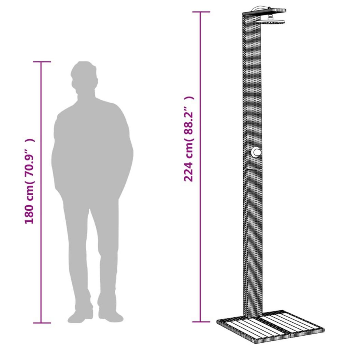VIDAXL Douche d'exterieur gris 50x55x224 cm resine tressee bois acacia