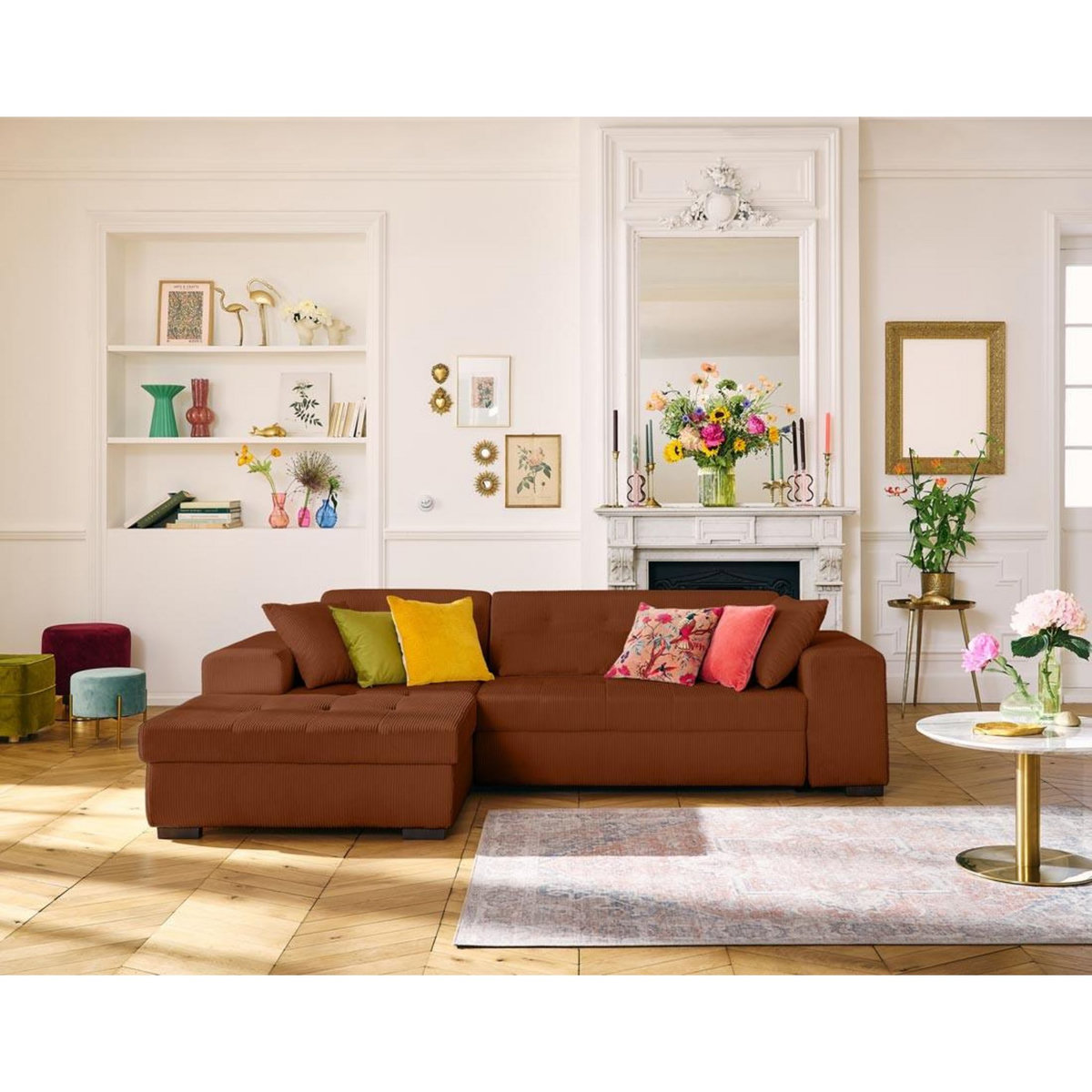 LISA DESIGN Vermont - canapé d'angle gauche - 4 places - convertible avec coffre - en velours côtelé