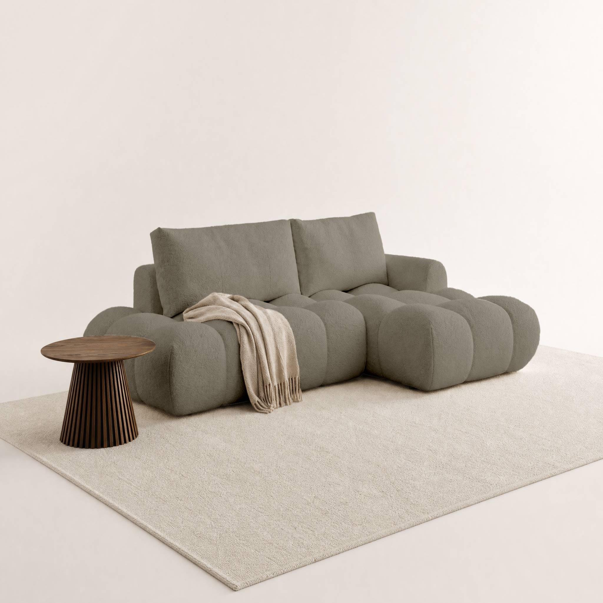 Voir la diapositive 2 : BEST MOBILIER Yulin - canapé d'angle ouvert droit 4 places convertible avec coffre en tissu bouclette