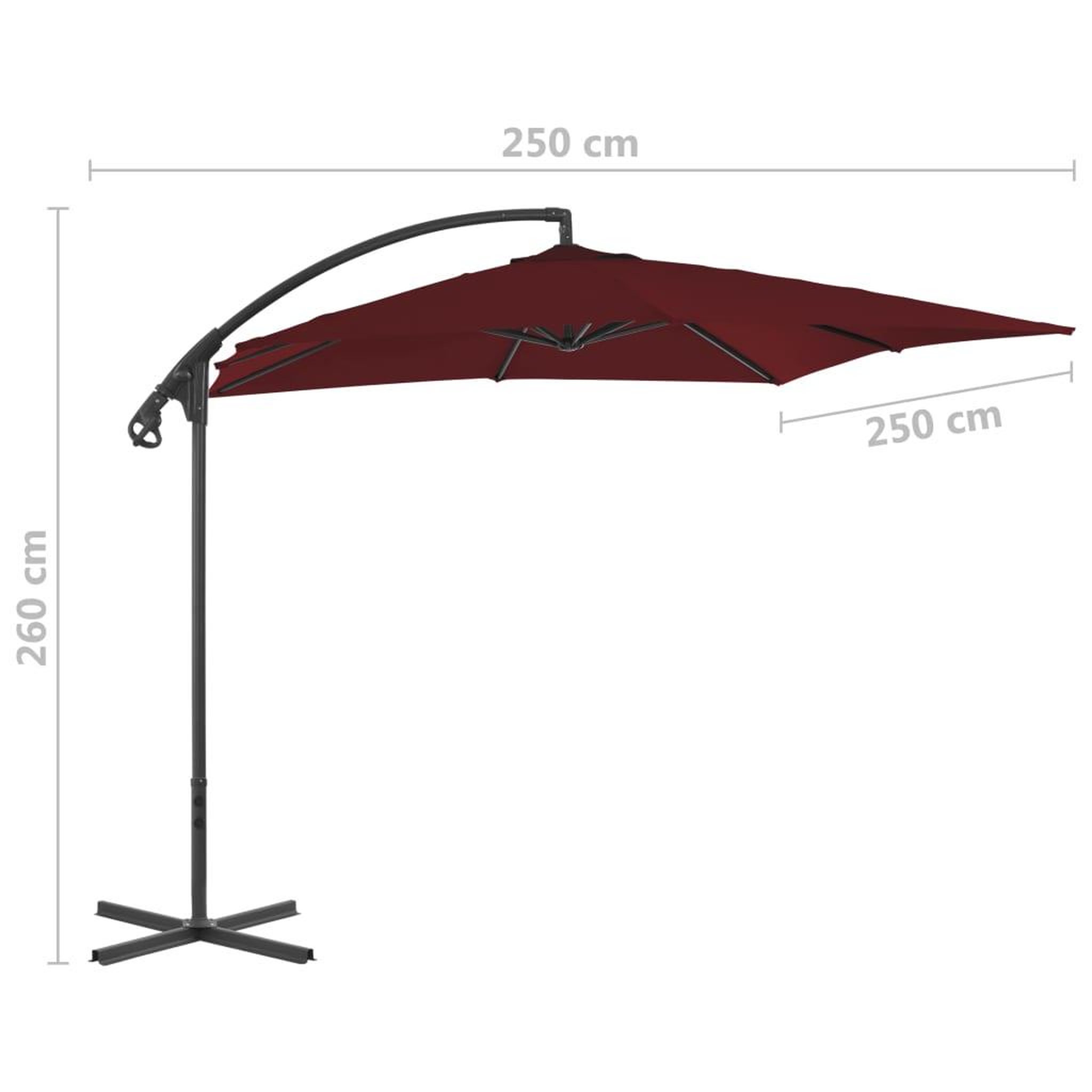 Voir la diapositive 6 : VIDAXL Parasol de jardin en porte-a-faux mat en acier rouge bordeaux