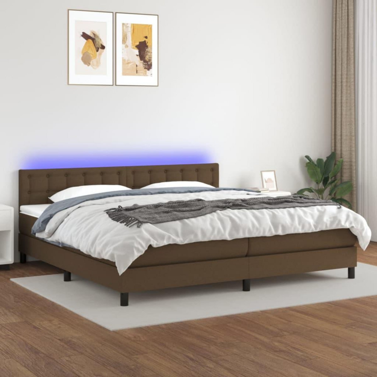 VIDAXL Sommier a lattes de lit matelas et LED Marron fonce 200x200 cm