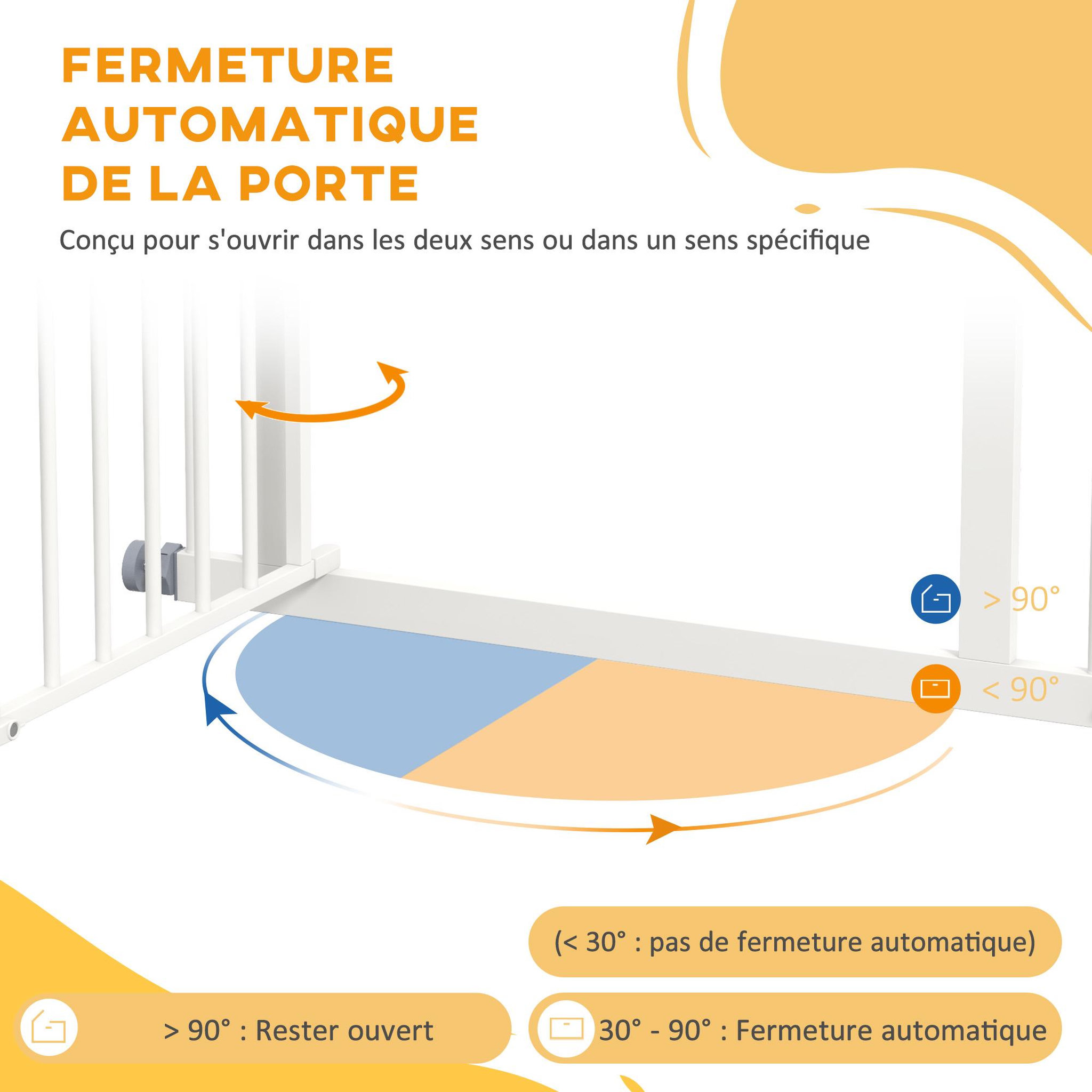 Voir la diapositive 5 : PAWHUT Barrière de sécurité pour chien - barrière à pression extensible - double système de verrouillage - acier blanc