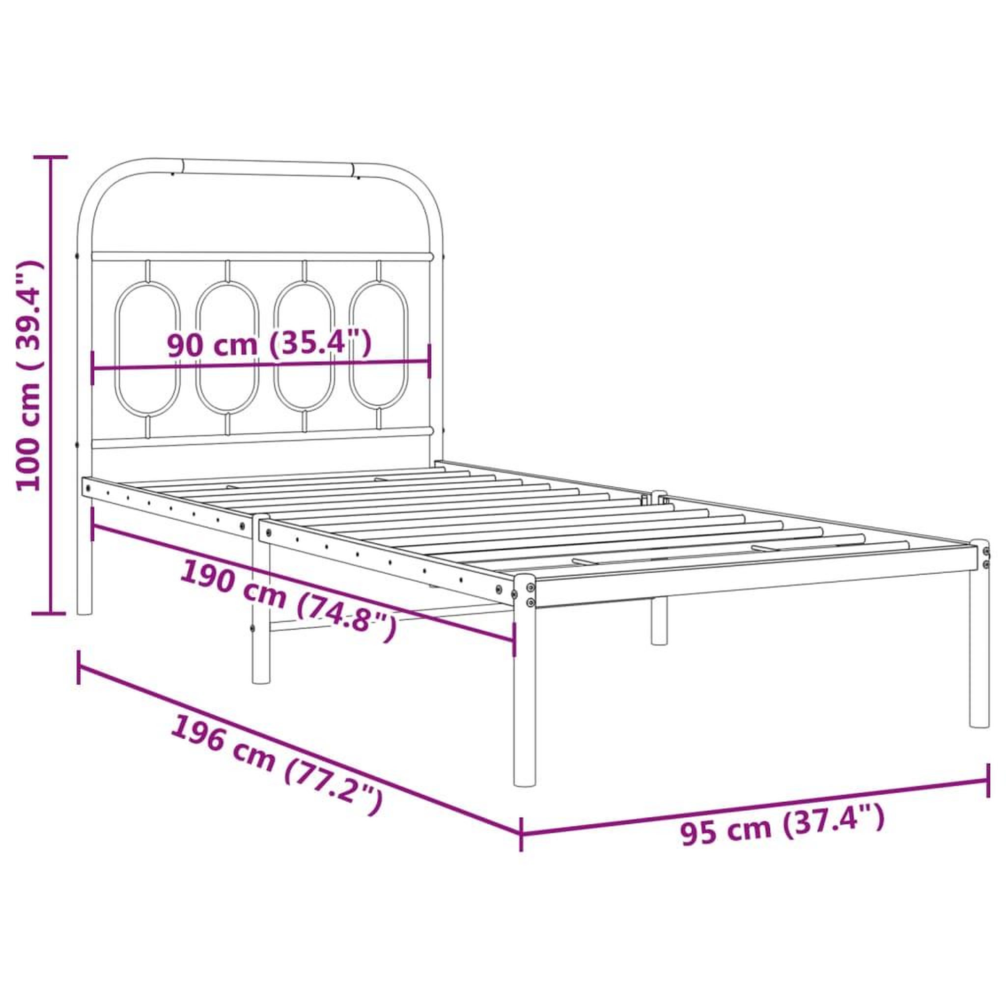 Voir la diapositive 6 : VIDAXL Cadre de lit metal sans matelas avec tete de lit noir 90x190 cm