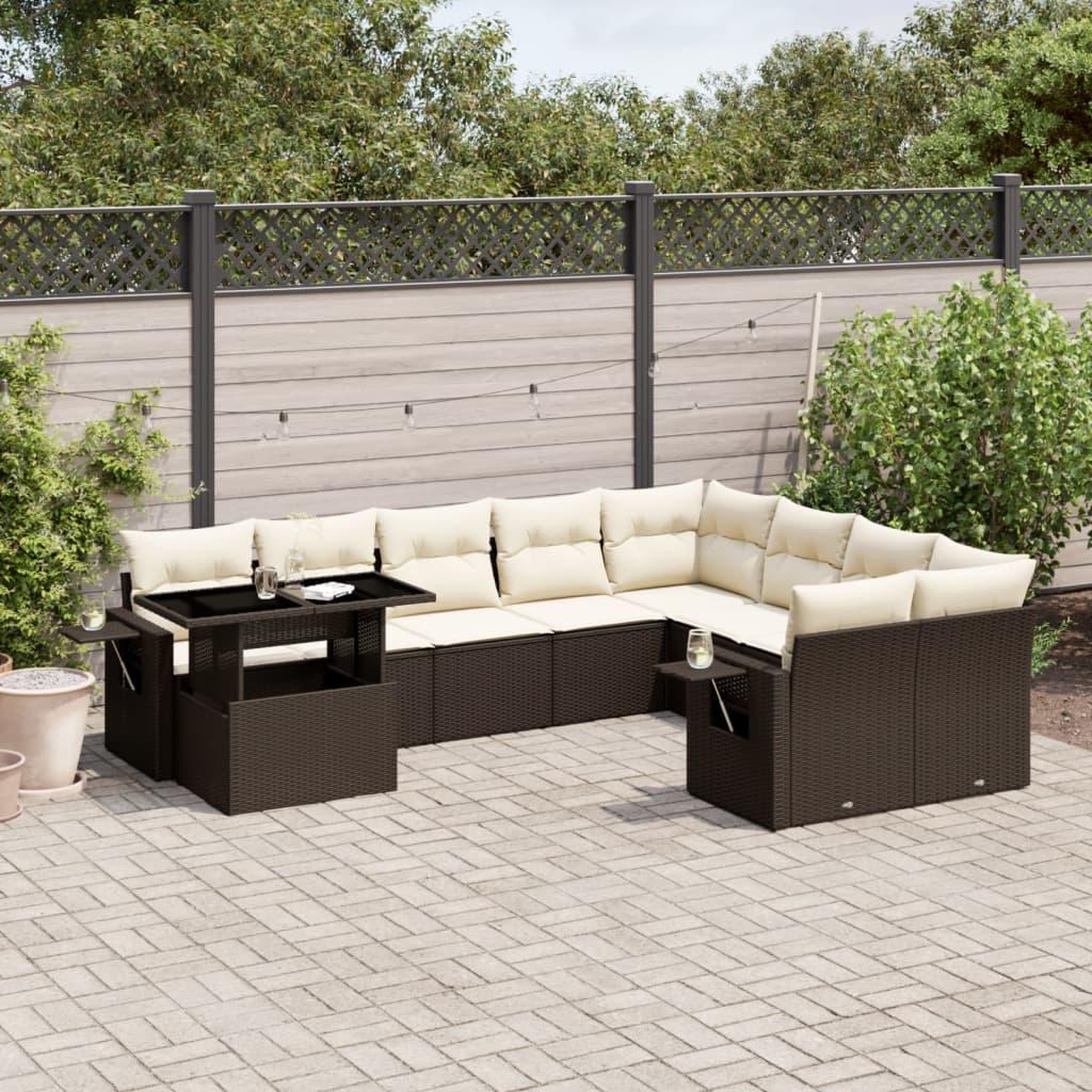 VIDAXL Salon de jardin 10 pcs avec coussins marron resine tressee
