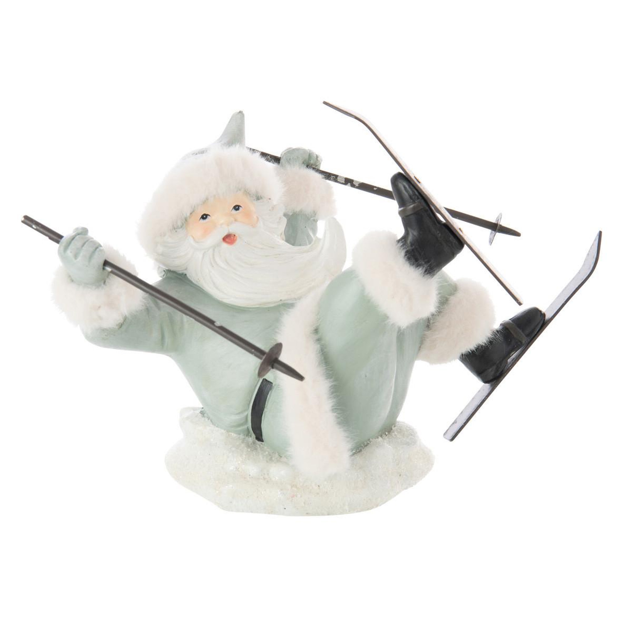 J-LINE Père-noël déco  chute de ski  23cm bleu gris