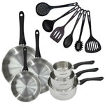Fackelmann Set 3 poêles 20 24 et 28 cm 3 casseroles 12 16 et 20 cm en inox et 6 ustensiles Fackelmann Geneva