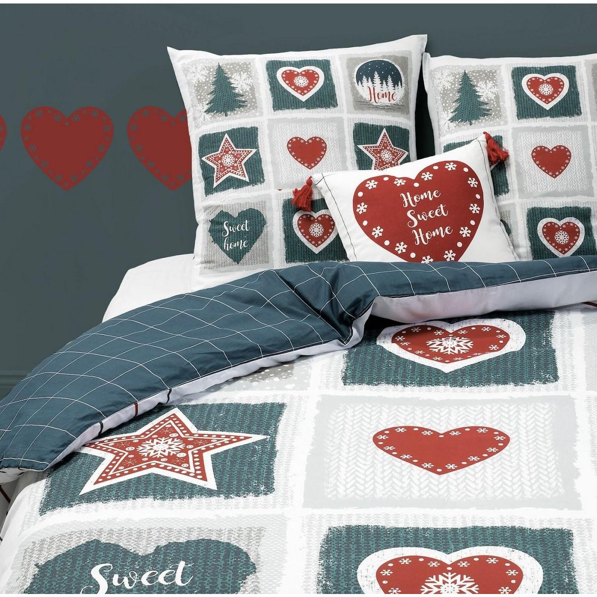 Les Ateliers du Linge Parure Housse De Couette 100%coton 3pcs 260x240cm Home Sweet Home