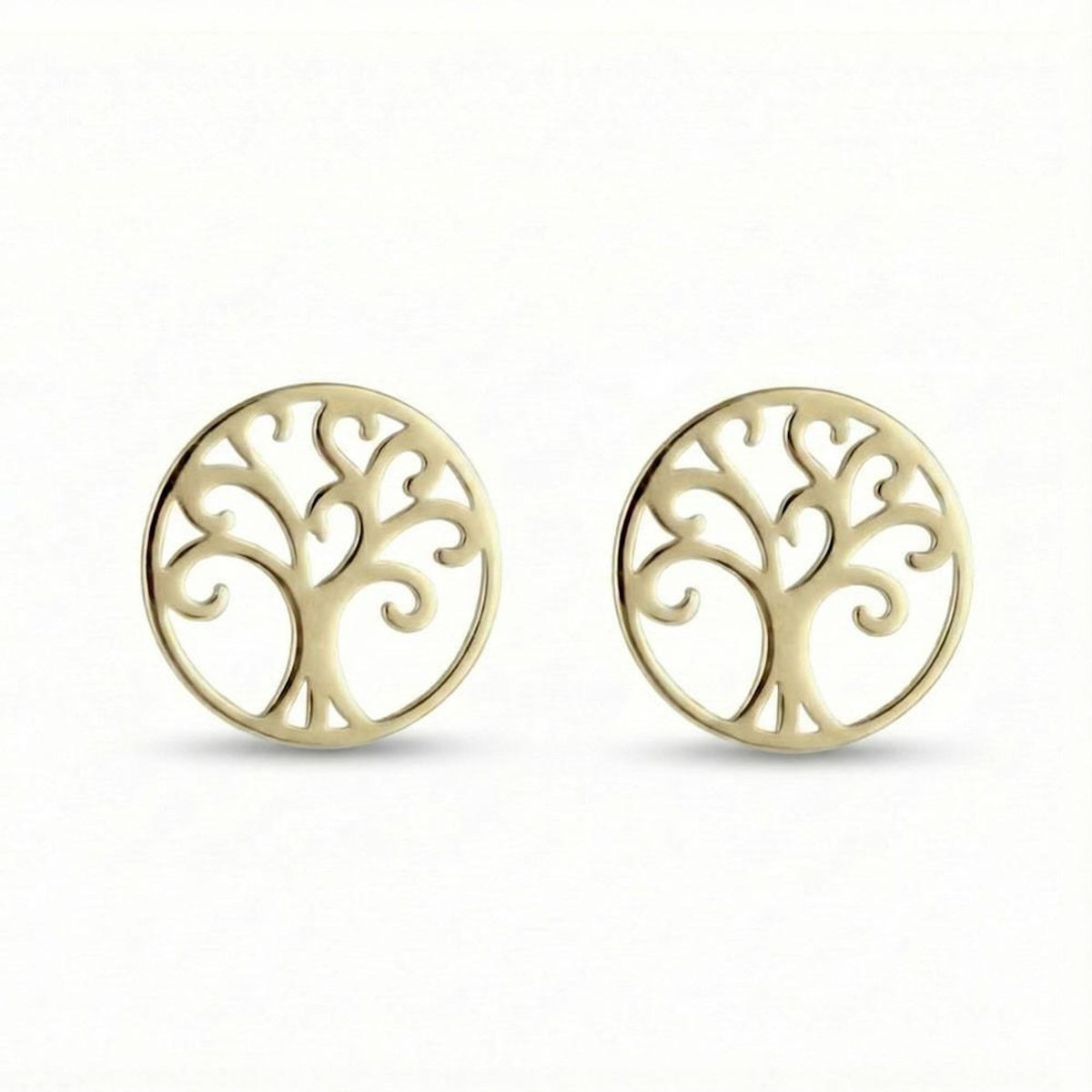 L'ATELIER D'AZUR Boucles d'Oreilles Or Jaune - Puces Motif Arbre de Vie