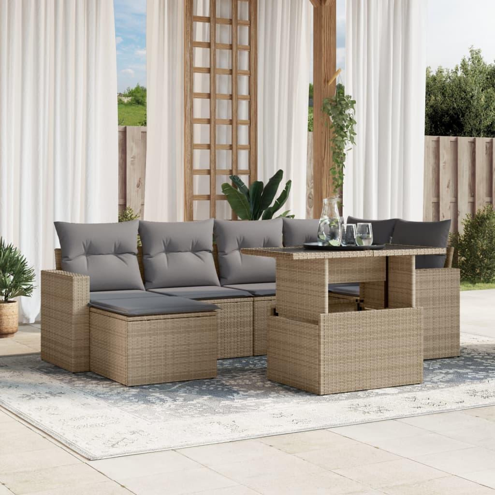 VIDAXL Salon de jardin avec coussins 7 pcs beige resine tressee
