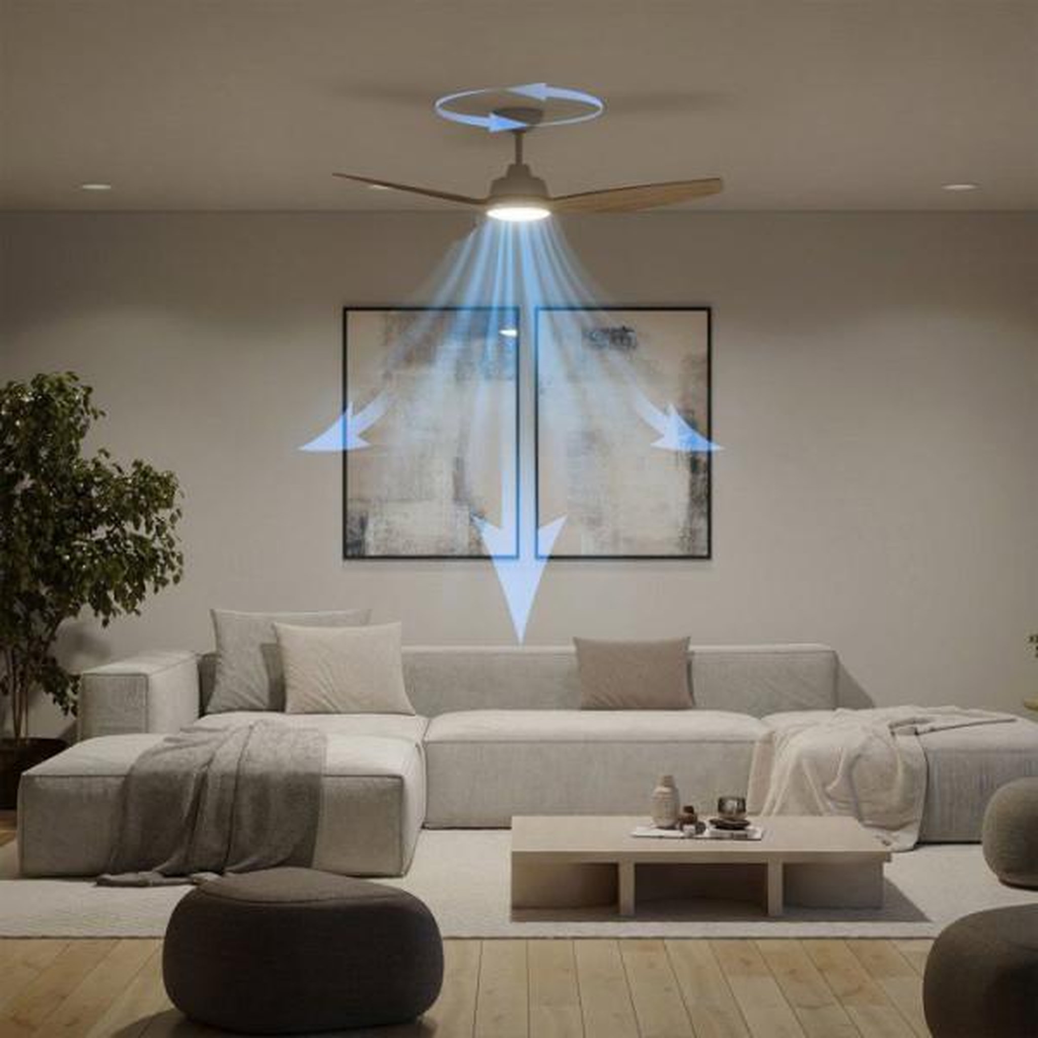Voir la diapositive 3 : Philips Ventilateur de plafond - plafonnier  - philips - olas - pales fixes - diametre 132 cm - blanc/bois - led intégrée + télécommande