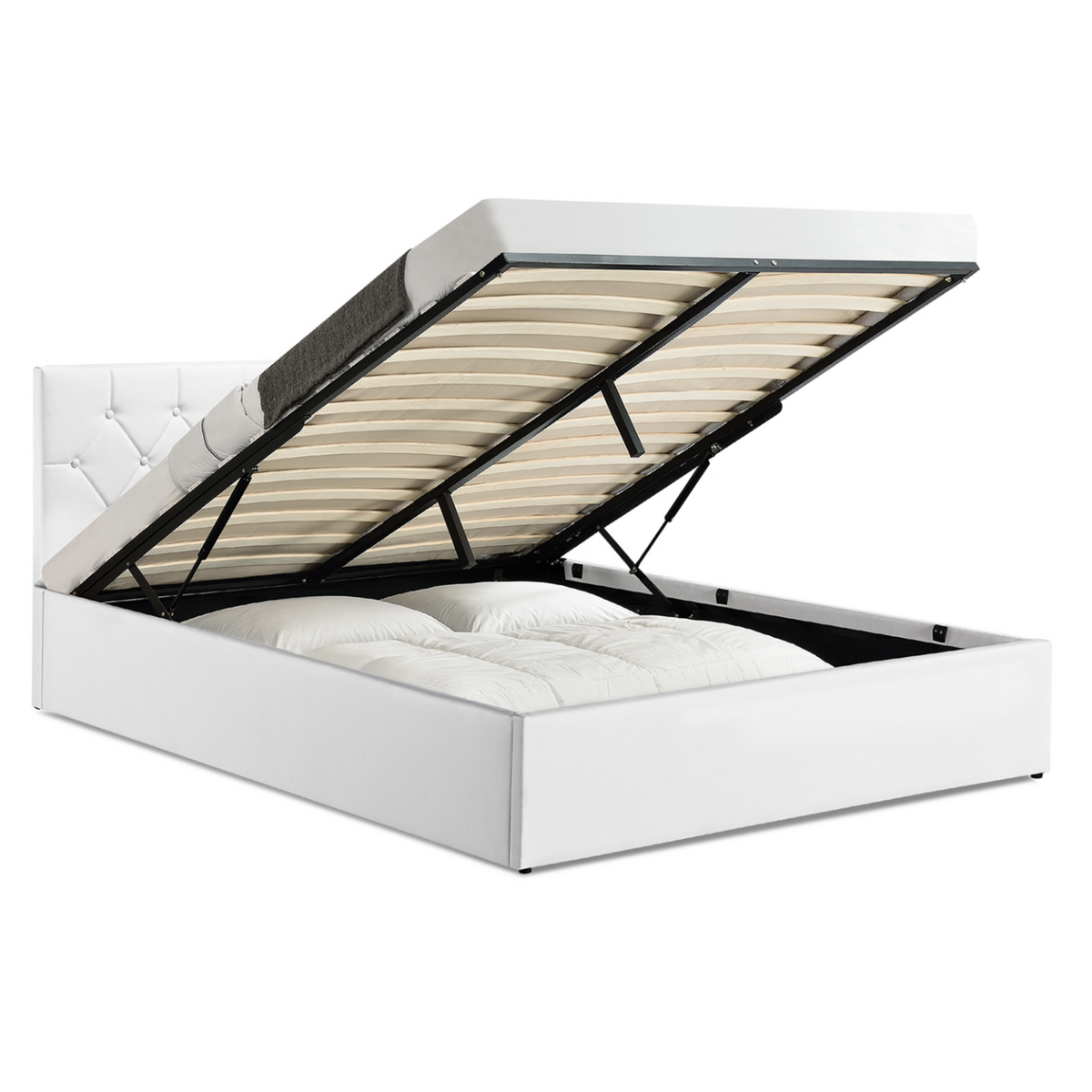 ID MARKET Lit coffre double AUSTIN avec tête de lit et sommier 160 x 200 cm PVC blanc