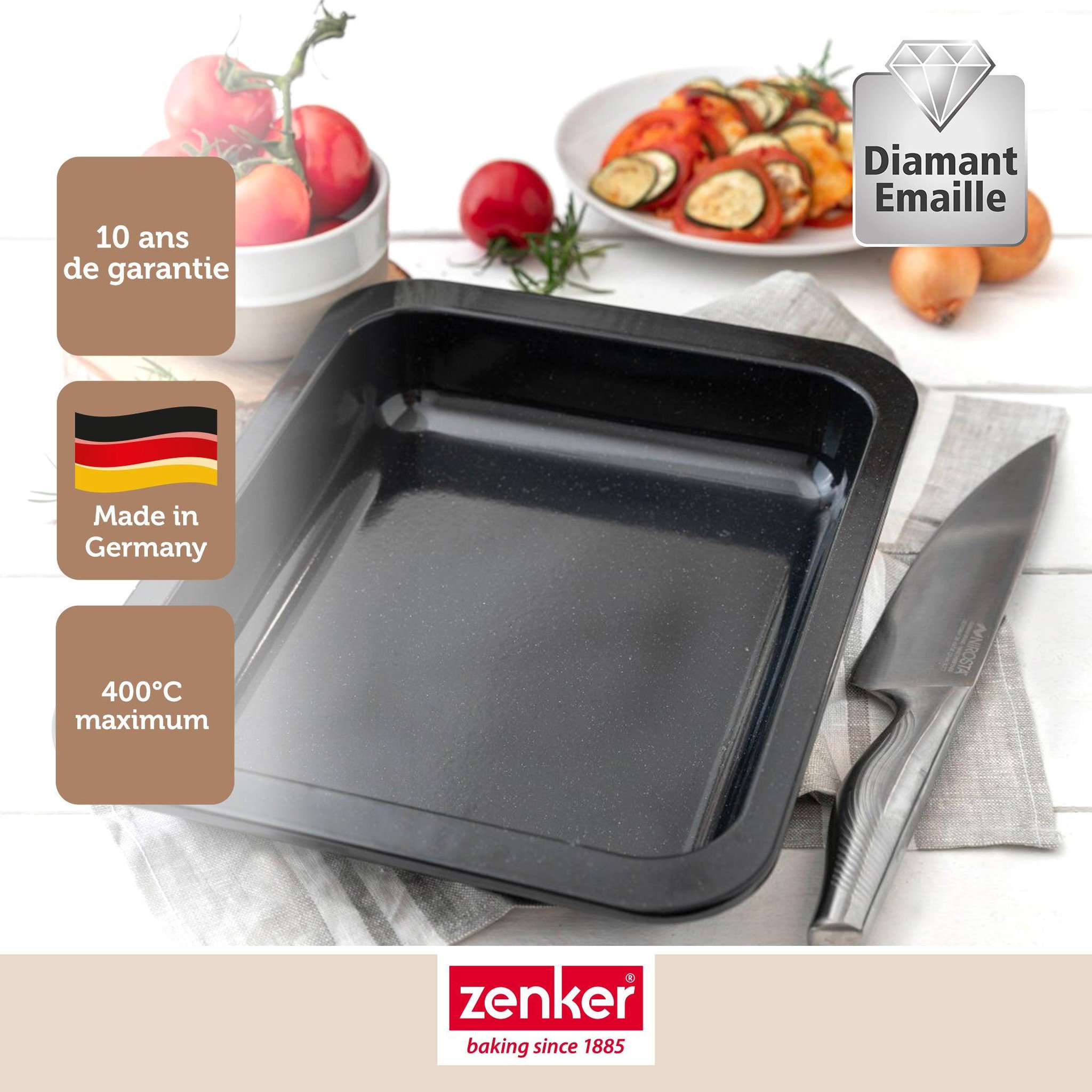 Voir la diapositive 2 : ZENKER Lot de 2 plats four 33/33 cm en acier émaillé avec 2 ustensiles zenker special cooking
