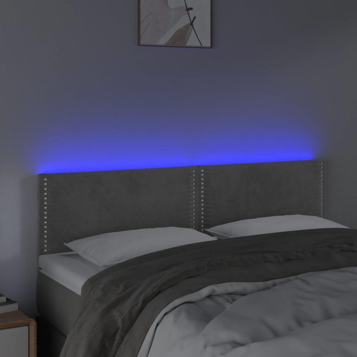 VIDAXL Tete de lit a LED Gris clair 144x5x78/88 cm Velours