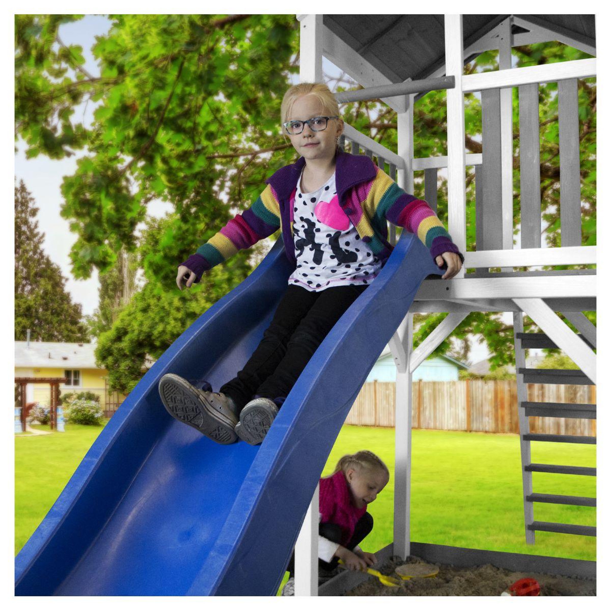 Voir la diapositive 5 : AXI Aire de jeux avec toboggan et échelle d'escalade - Bois - H2,42m - BEACH TOWER