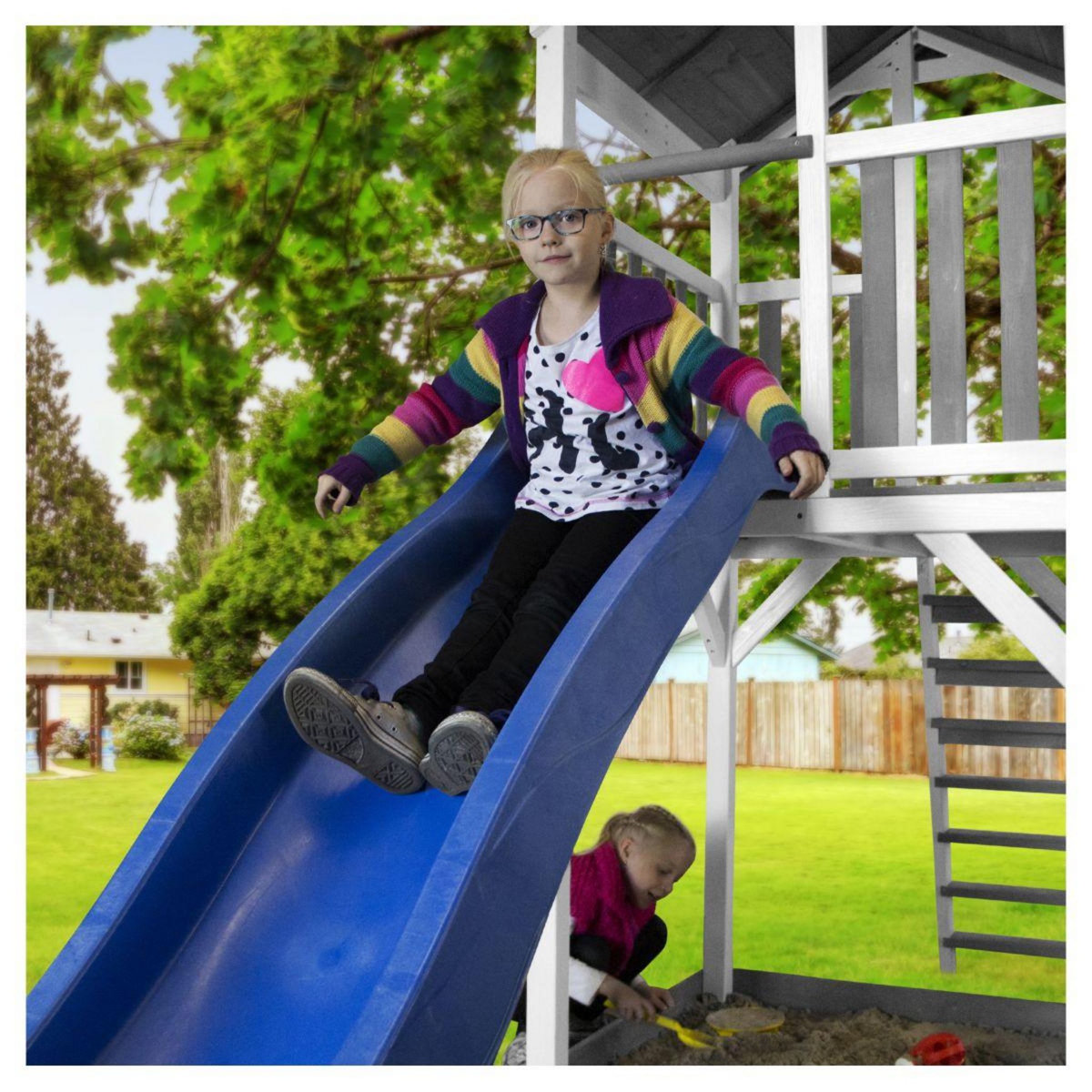 AXI Aire de jeux avec toboggan et échelle d'escalade - Bois - H2,42m - BEACH TOWER