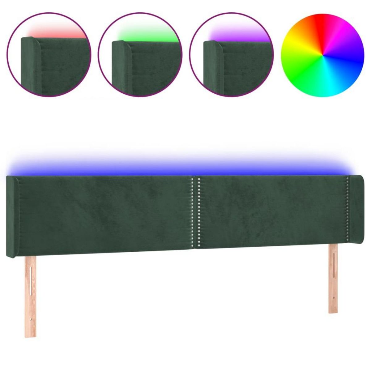 VIDAXL Tete de lit a LED Vert fonce 203x16x78/88 cm Velours