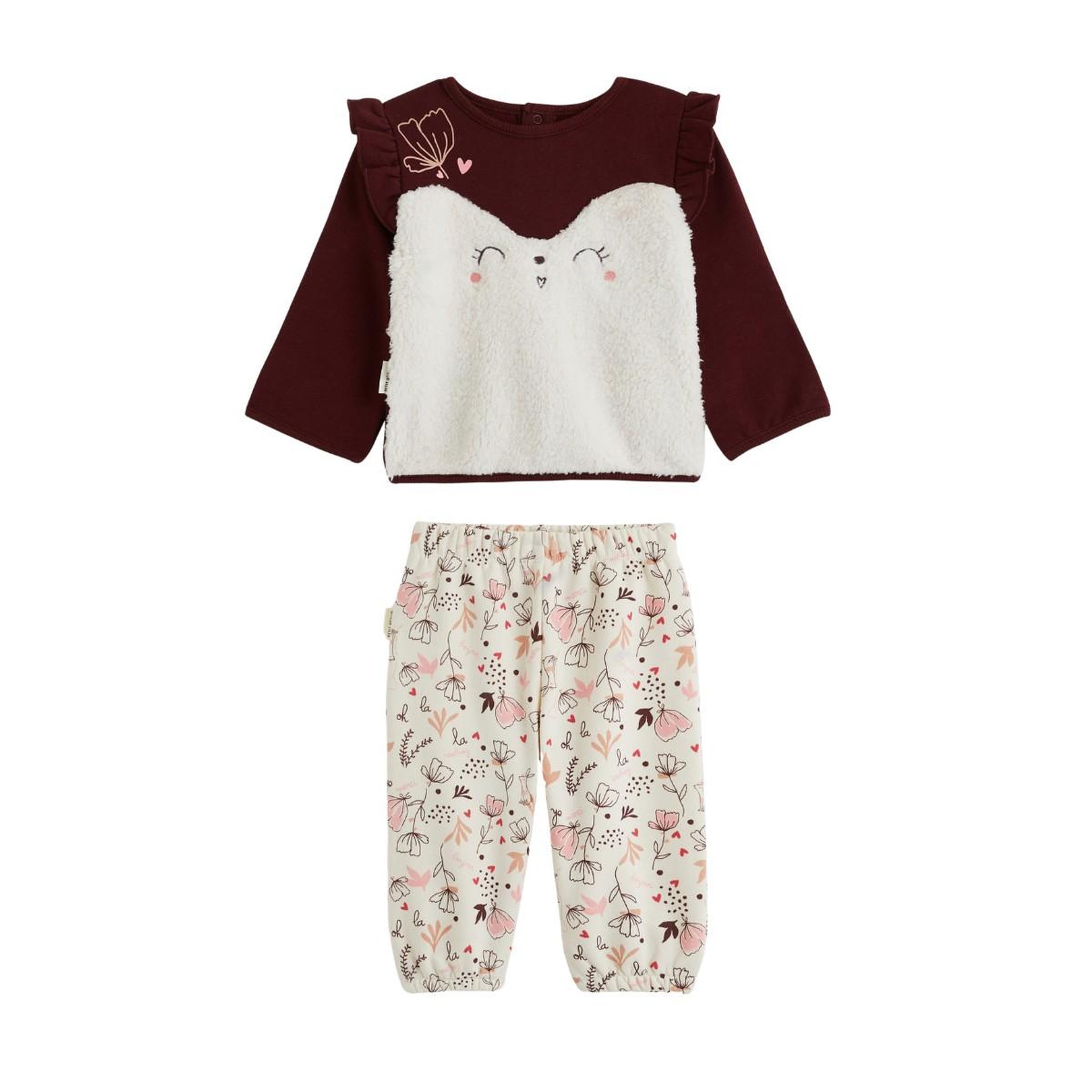 PETIT BEGUIN Ensemble bébé sweat et pantalon en molleton aimée. Coloris disponibles : Rouge