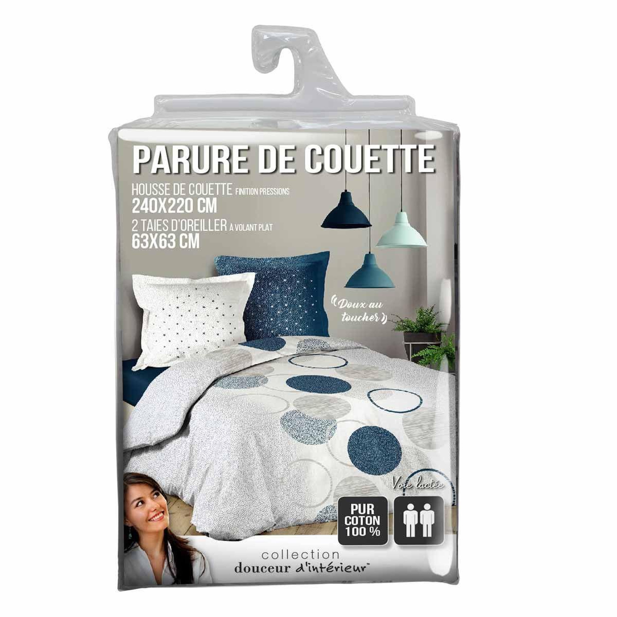 Voir la diapositive 4 : Douceur d'Intérieur Parure de lit 3 pièces  voie lactee  240x220cm bleu