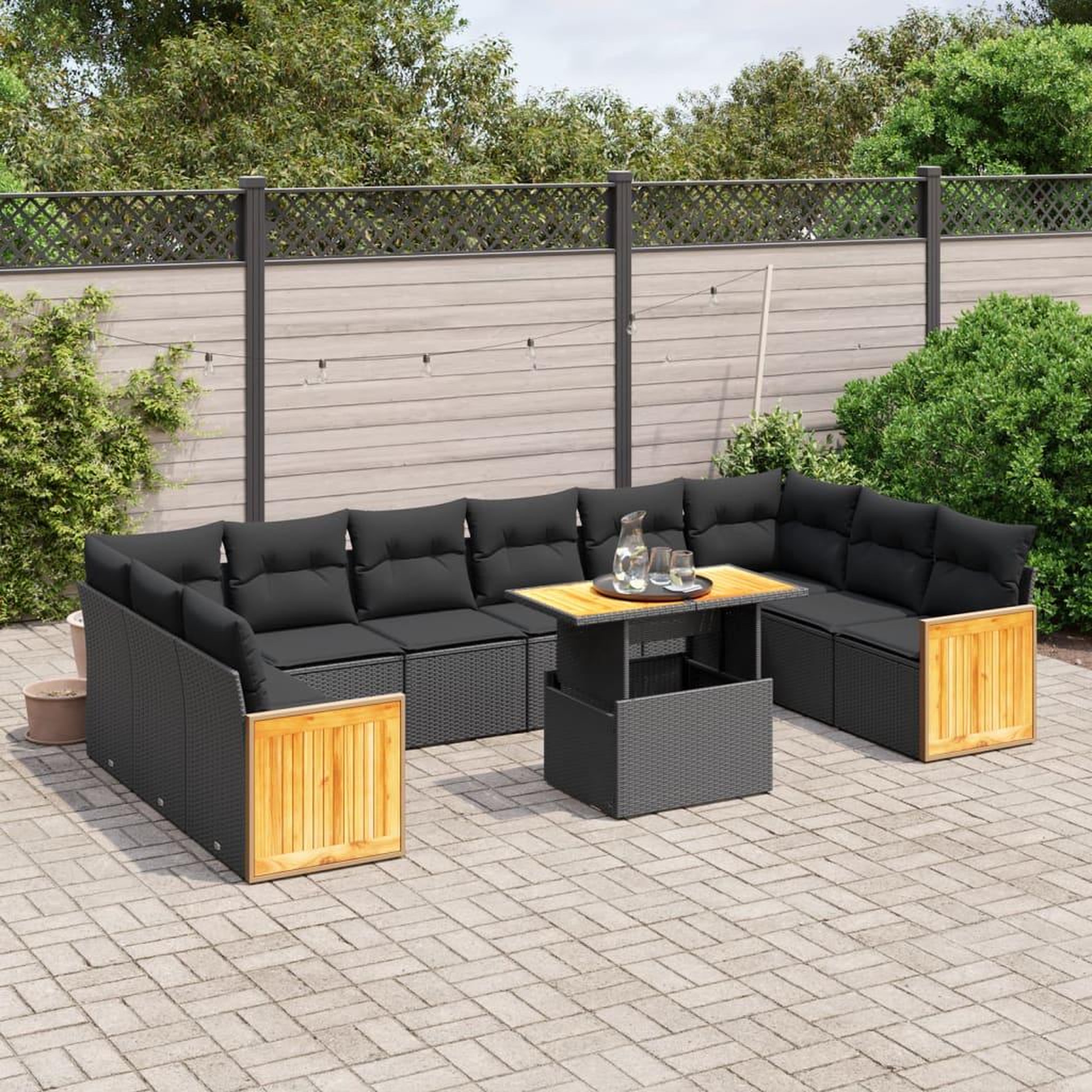 VIDAXL Salon de jardin 11 pcs avec coussins noir resine tressee