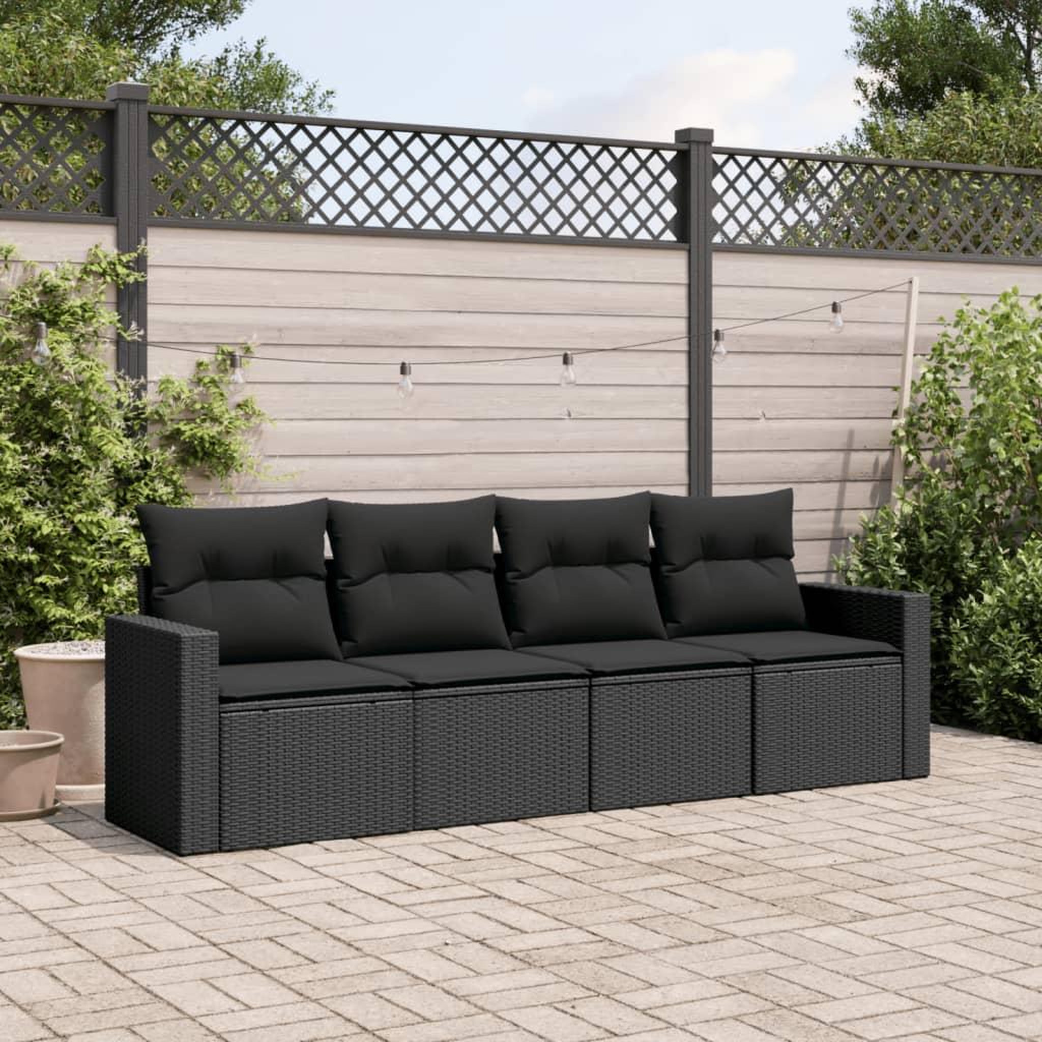 VIDAXL Salon de jardin 4 pcs avec coussins noir resine tressee
