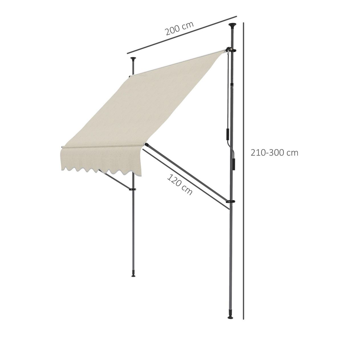 OUTSUNNY Store banne autoportant manuel inclinable rétractable 2 x 1,2(avancée) x 2,1-3H.m aucun perçage sable