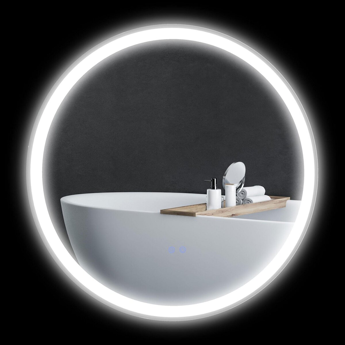 Kleankin - Miroir rond lumineux LED de salle de bain Ø 80 cm mural avec  éclairage 3 couleurs interrupteur tactile système antibuée 46W blanc argent