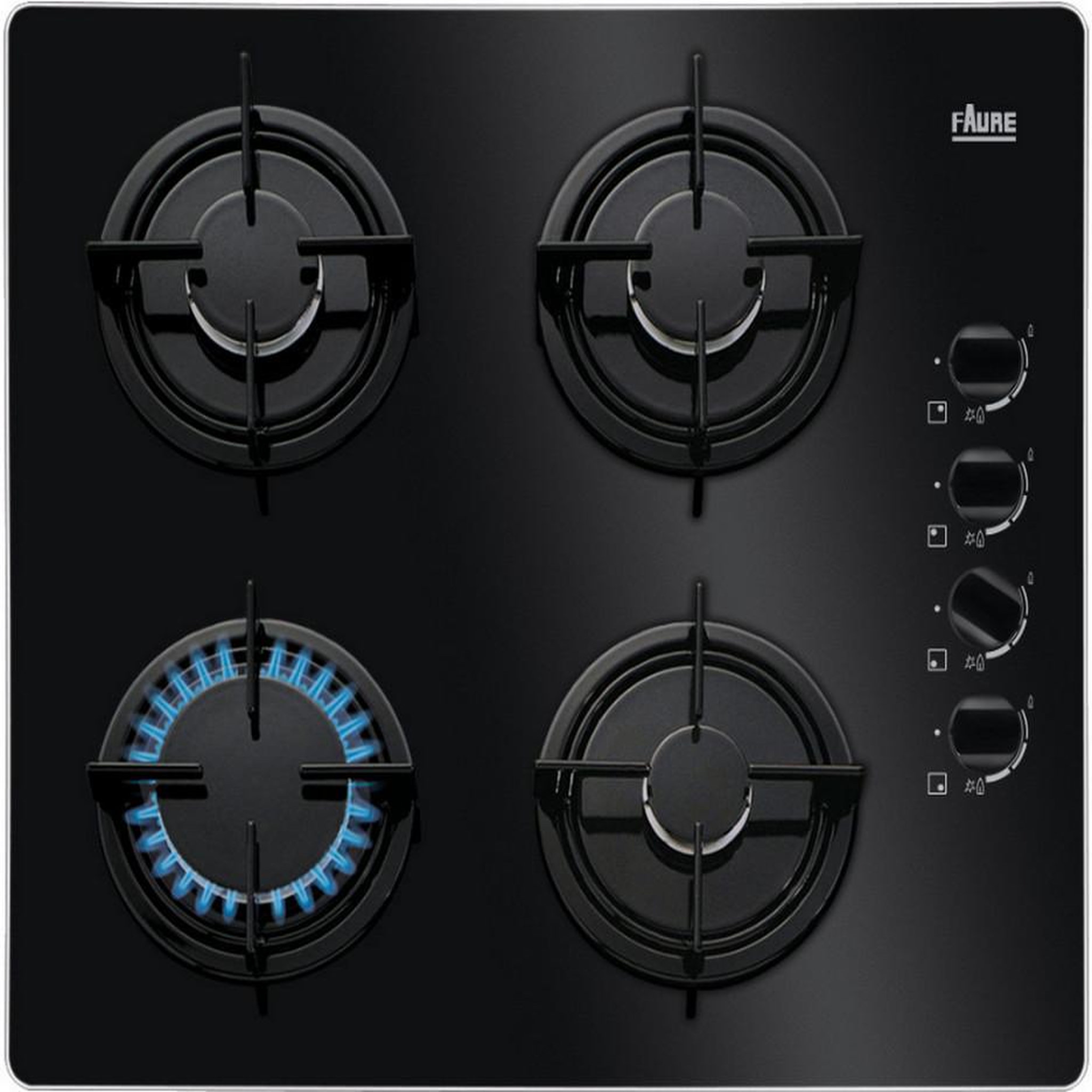 Voir la diapositive 1 : FAURE Table de cuisson gaz 59cm 4 feux verre noir - fgo62414ba1