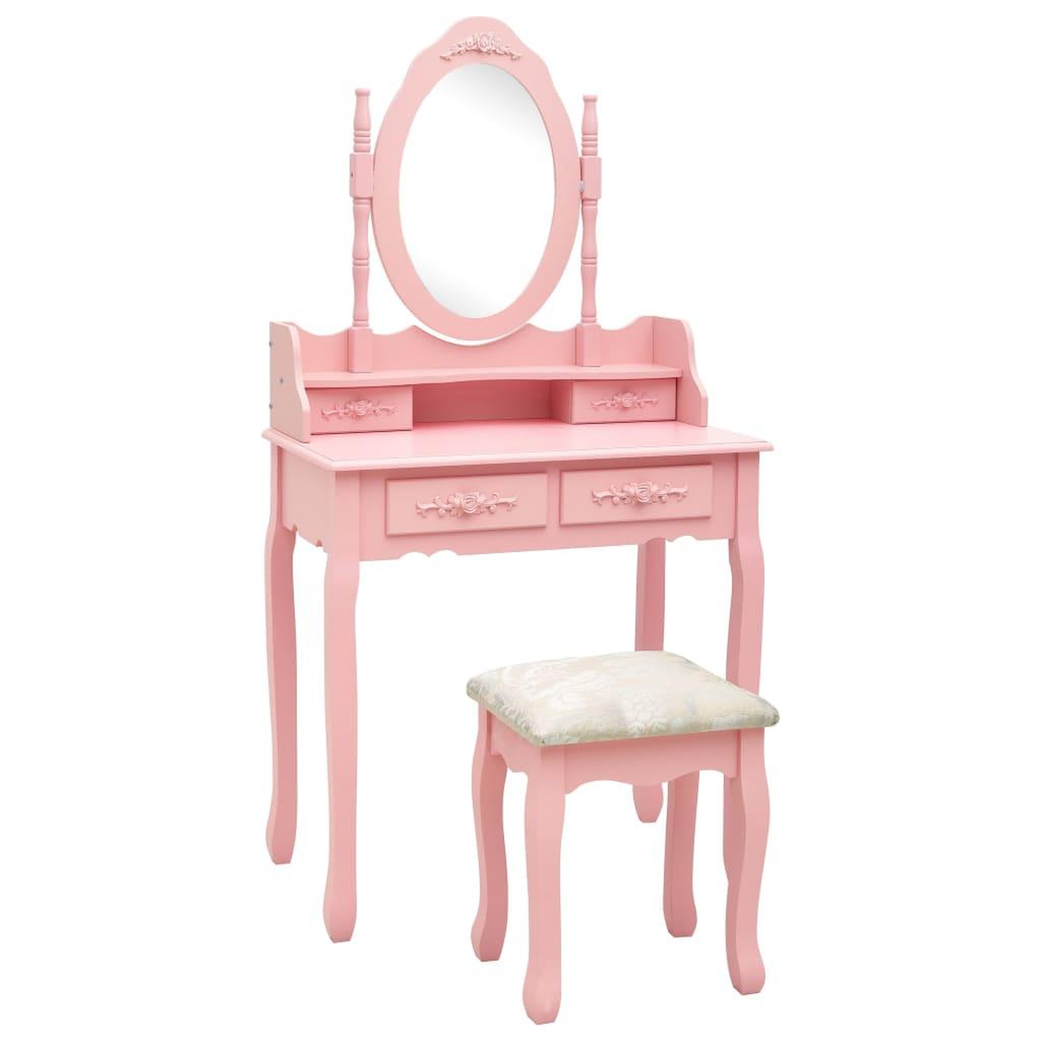 Voir la diapositive 1 : VIDAXL Ensemble de coiffeuse avec tabouret Rose 75x69x140 cm Paulownia