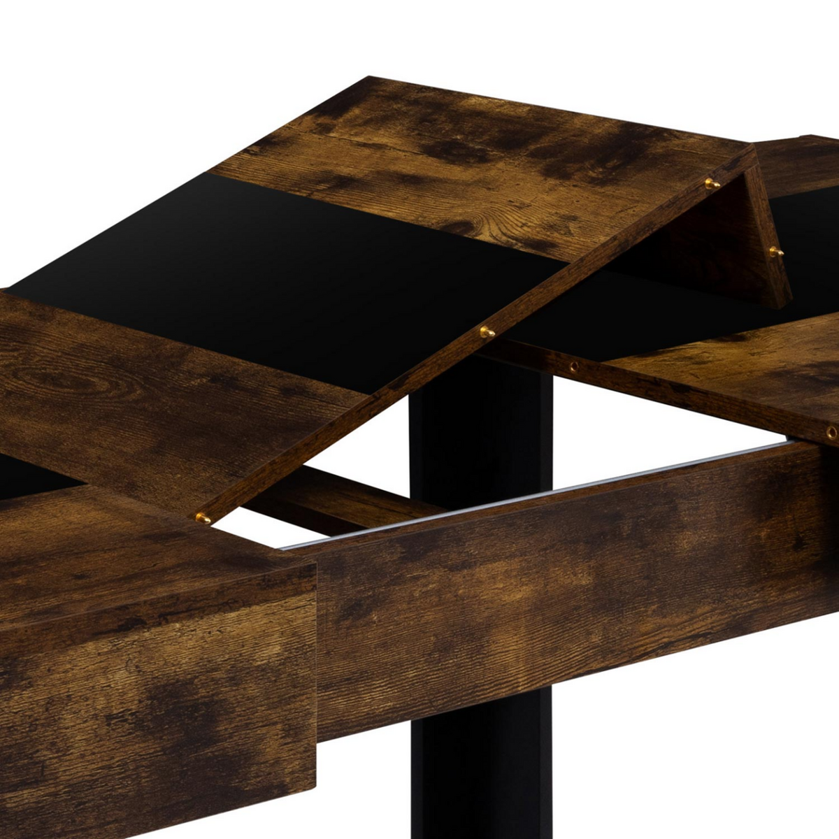 ID MARKET Table à manger extensible rectangle PHOENIX 4-8 personnes bois effet vieilli et noir bande centrale noire 160-200 cm