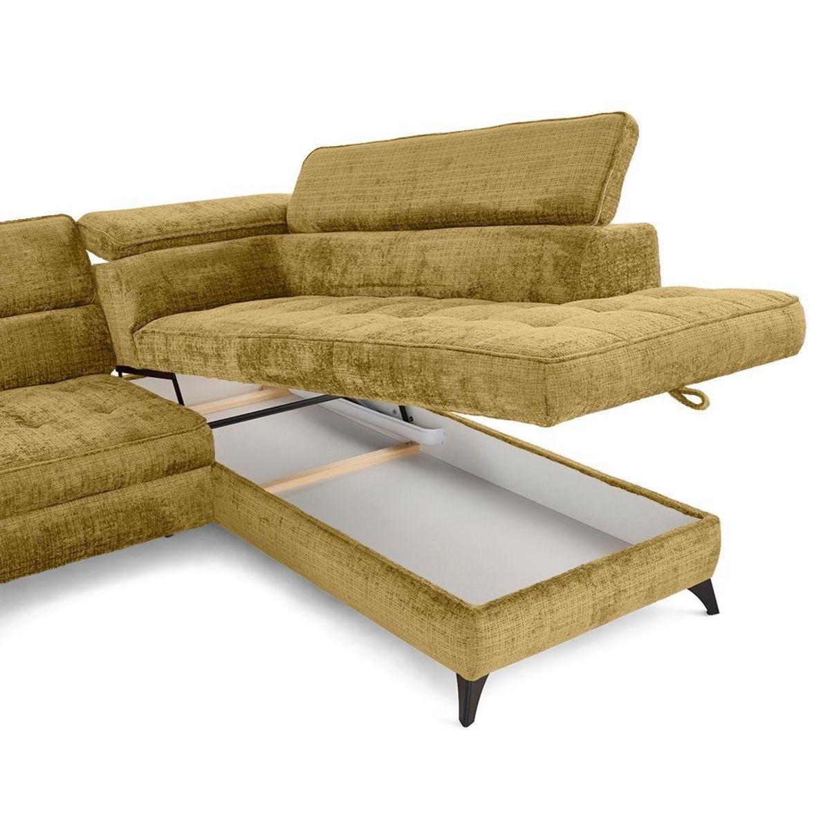 LISA DESIGN Marlo - canapé d'angle droit 5 places convertible avec coffre et têtières en velours texturé