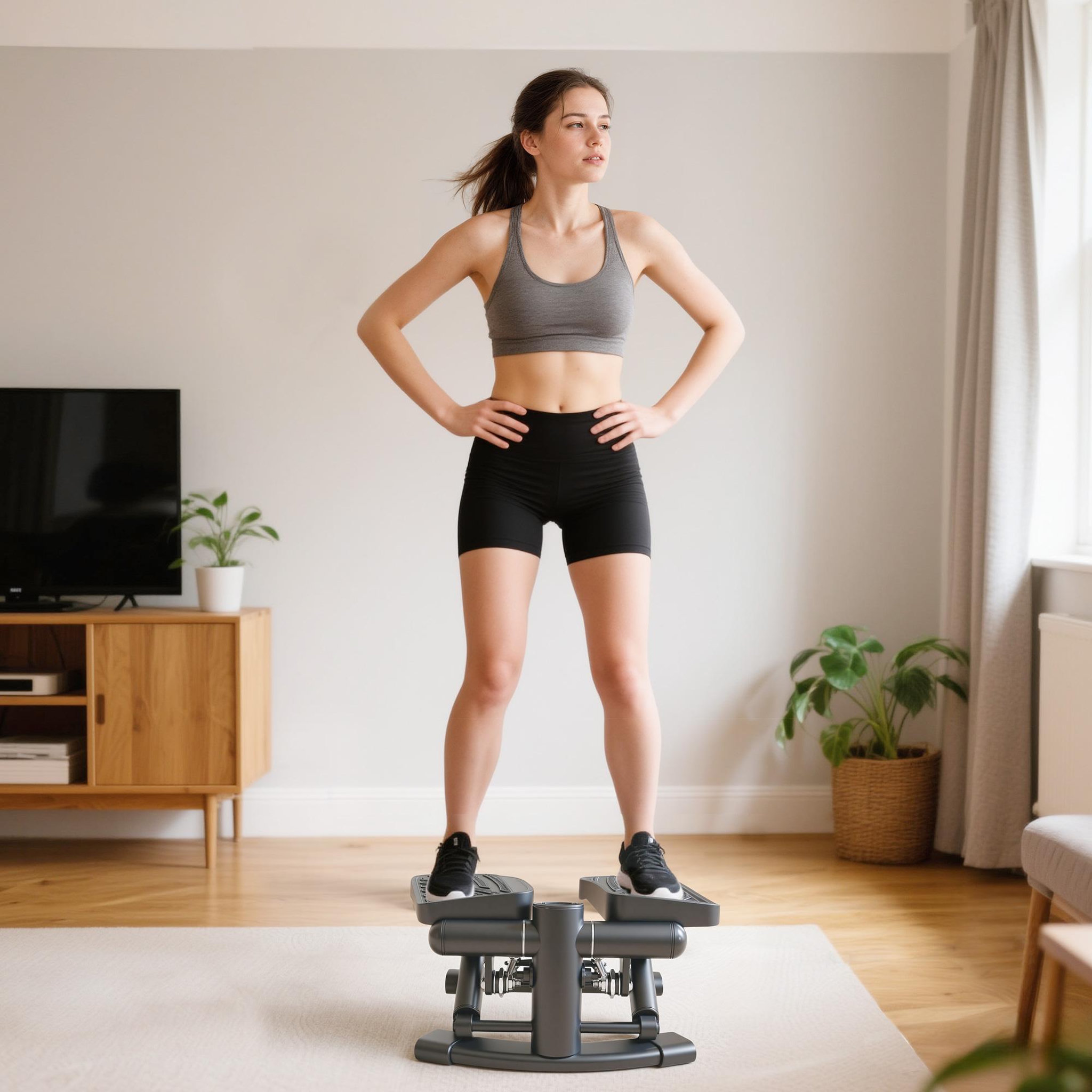 Voir la diapositive 2 : HOMCOM Mini stepper fitness disque de torsion 2 en 1 - écran lcd multifonction, hauteur réglable