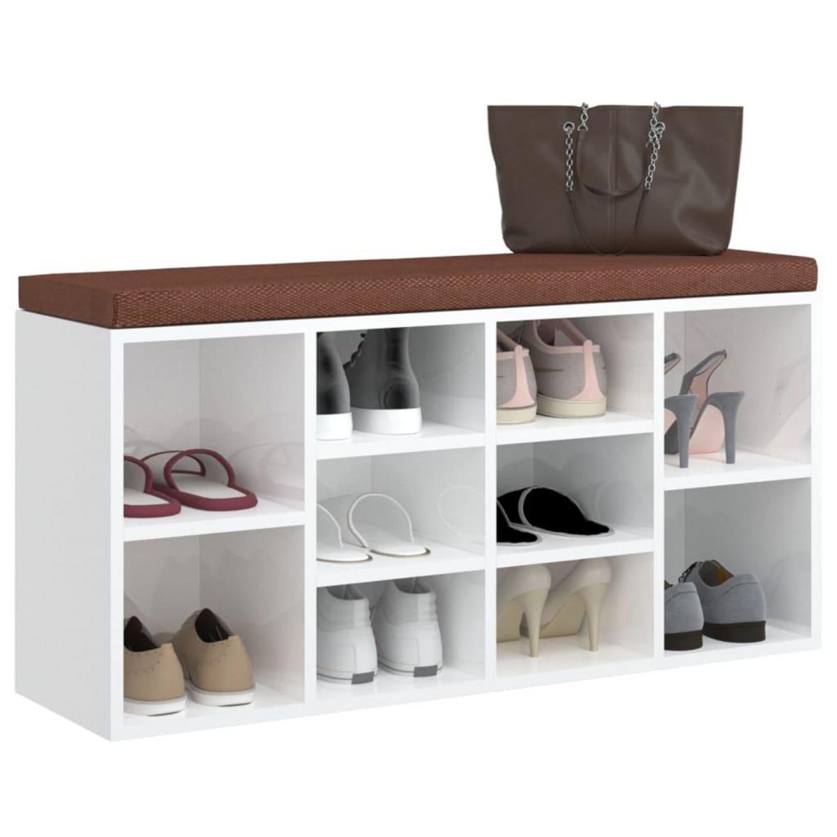 VIDAXL Banc a chaussures Blanc brillant 103x30x48 cm Bois d'ingenierie
