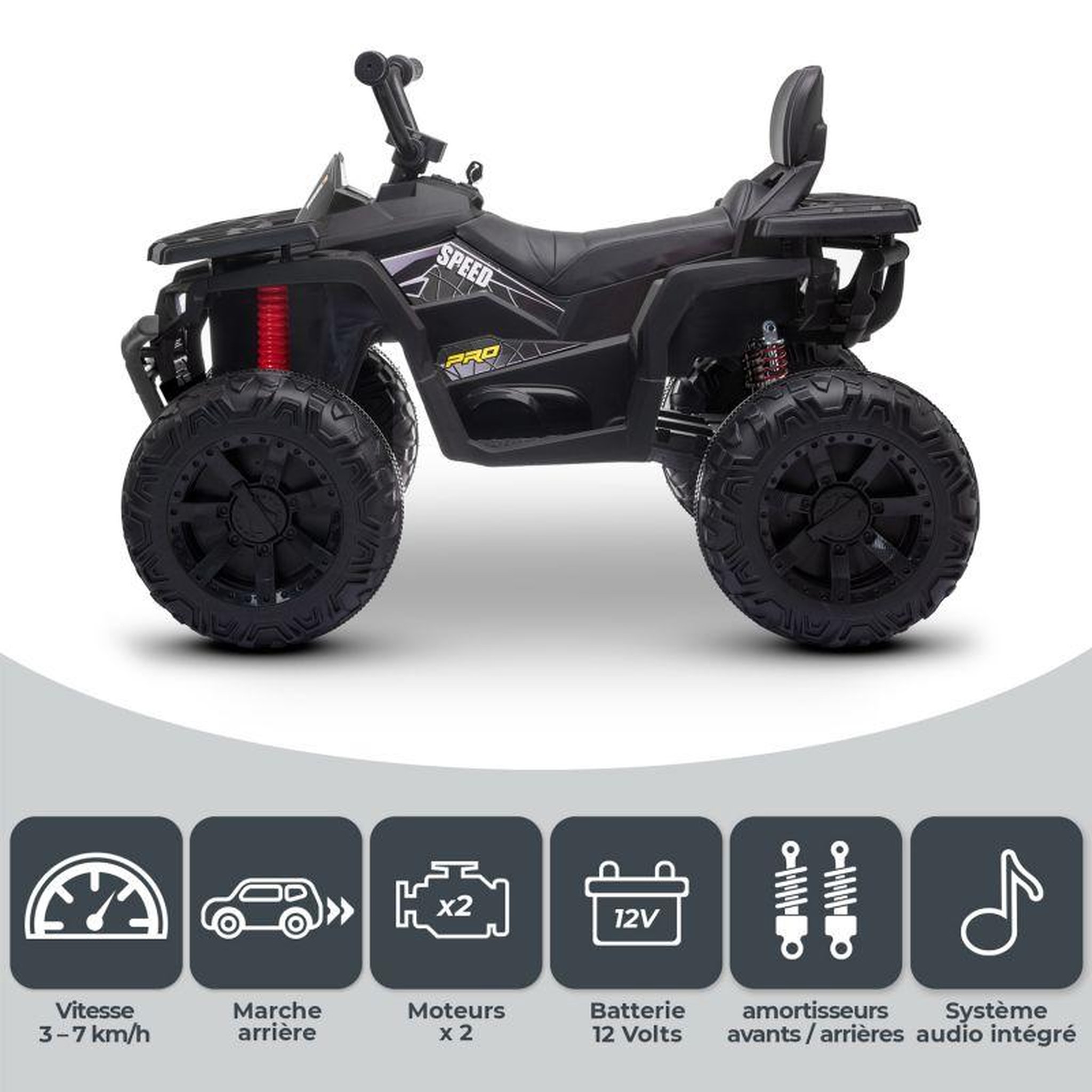 Voir la diapositive 3 : PLAY4FUN Quad électrique 2x 40W pour enfant - avec 4 suspensions, Marche AV/AR et Système audio