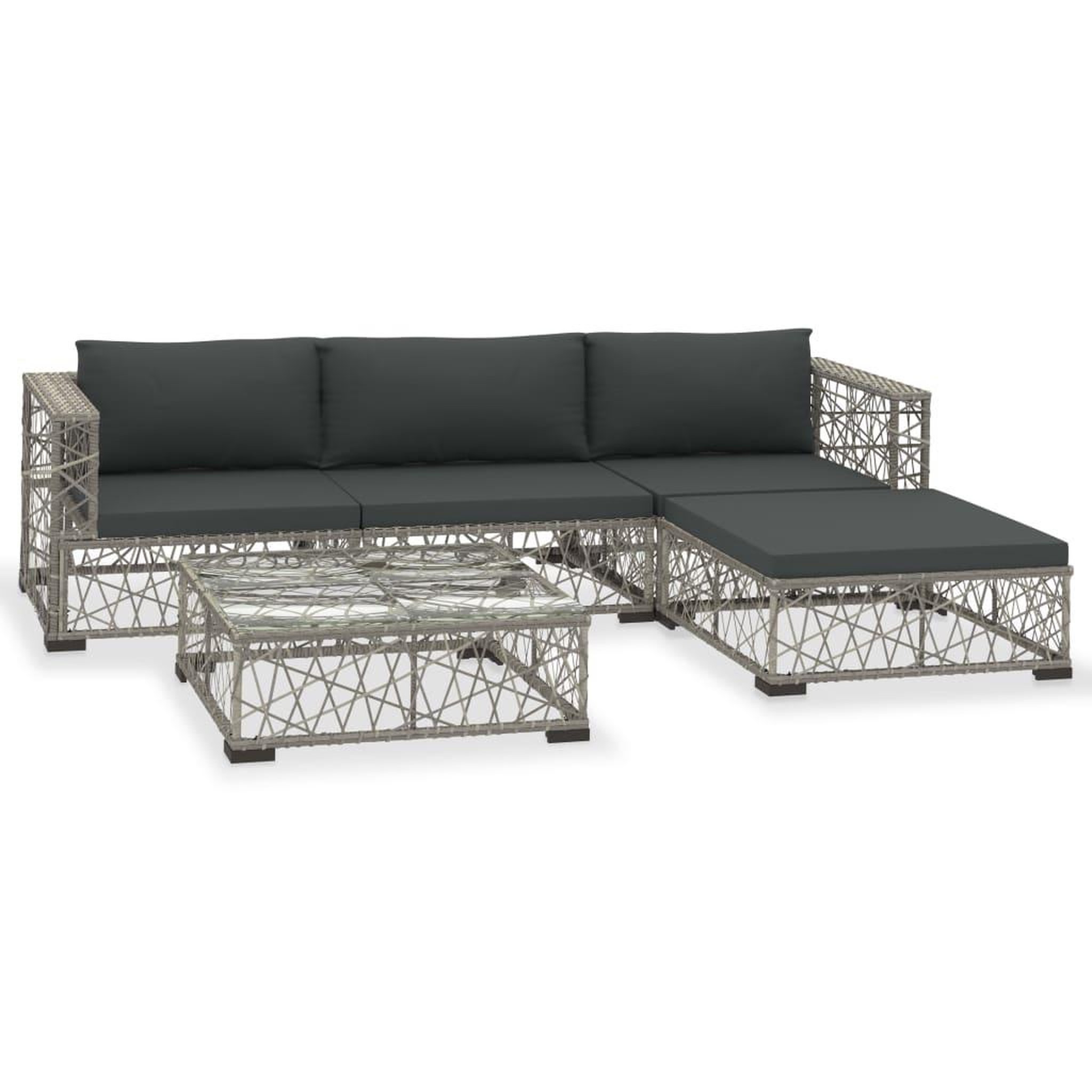 VIDAXL Salon de jardin 5 pcs avec coussins resine tressee gris