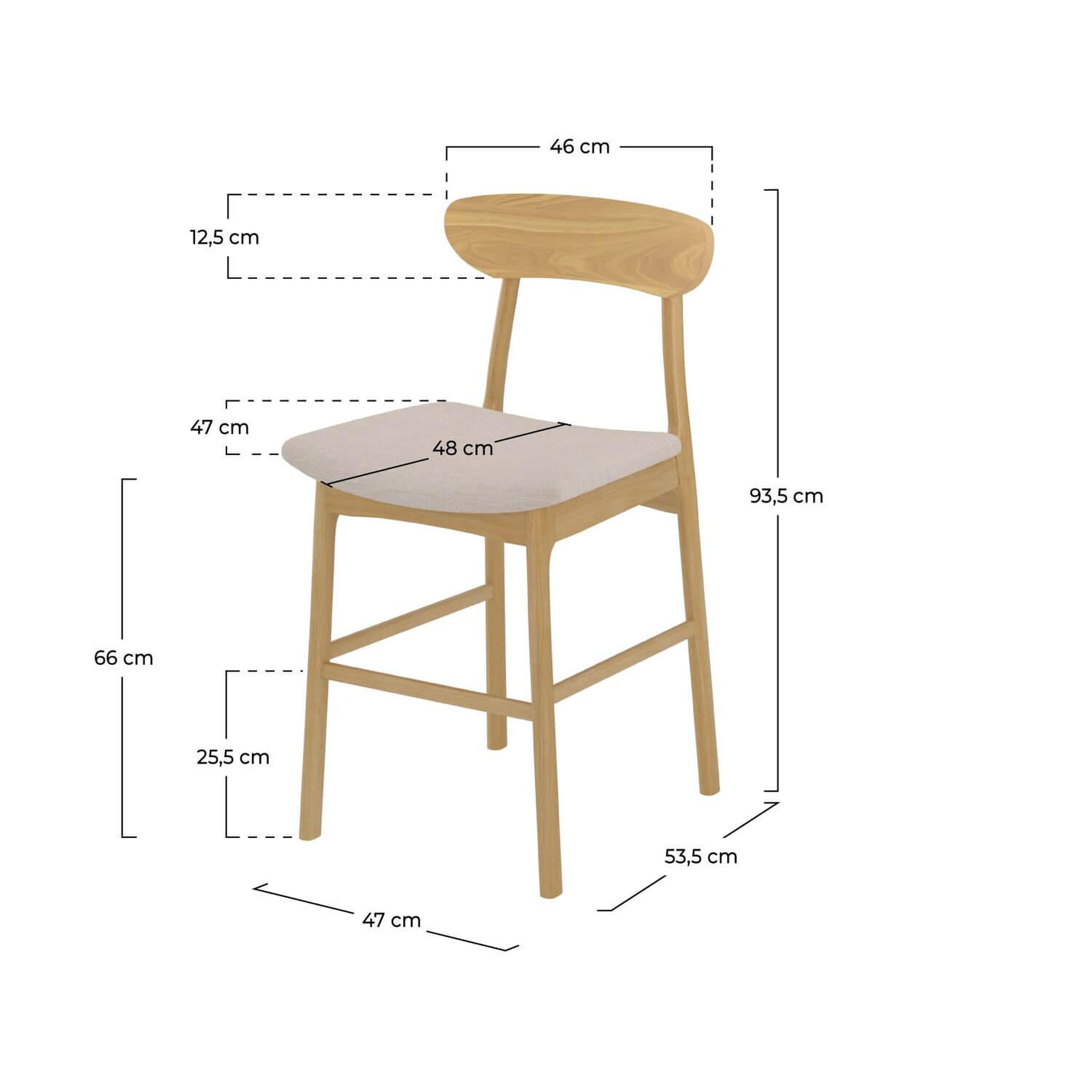 Voir la diapositive 4 : MAISON PAVANE Lot de 2 chaises pour îlot central 66 cm en tissu beige et bois-lana