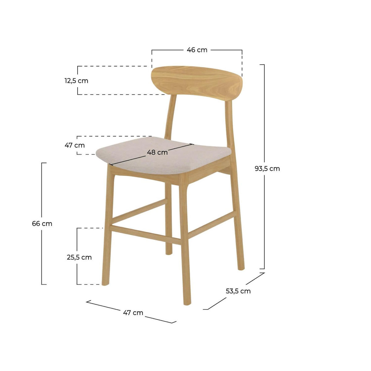 Rendez vous déco Lot de 2 chaises pour îlot central 66 cm en tissu beige et bois-Lana