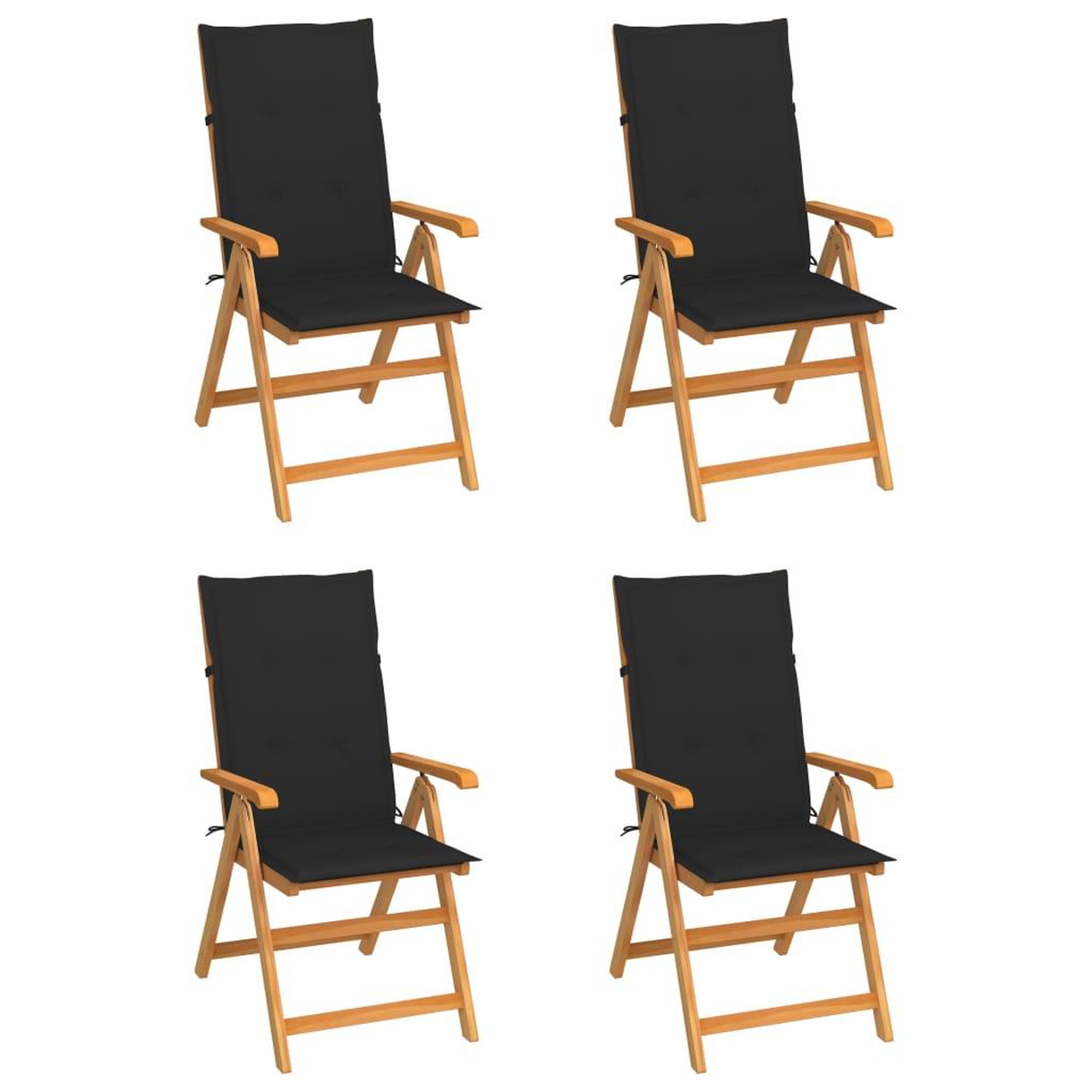 VIDAXL Chaises de jardin lot de 4 avec coussins noir Bois teck solide